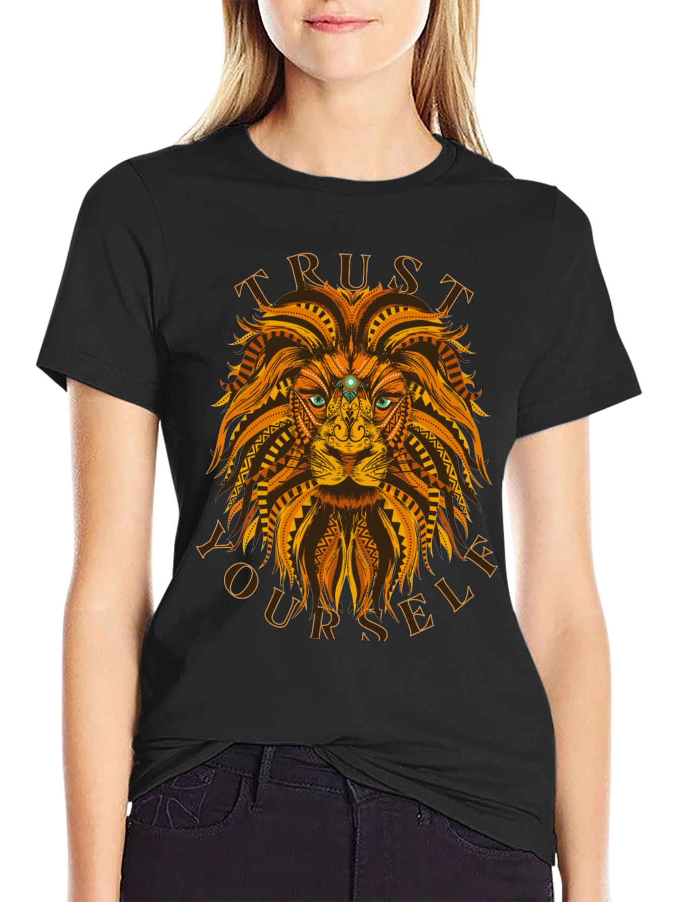 Black Trust Yourself Lion Graphic Tee view 2