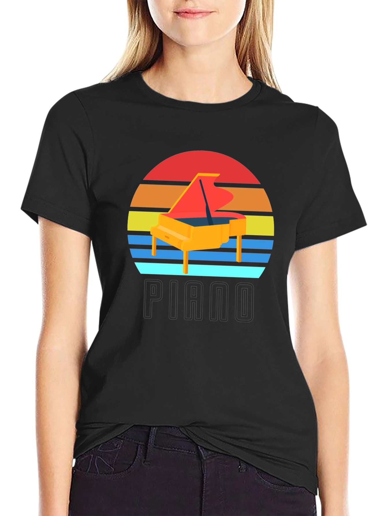 Black Piano Sunset Graphic T-Shirt view 2