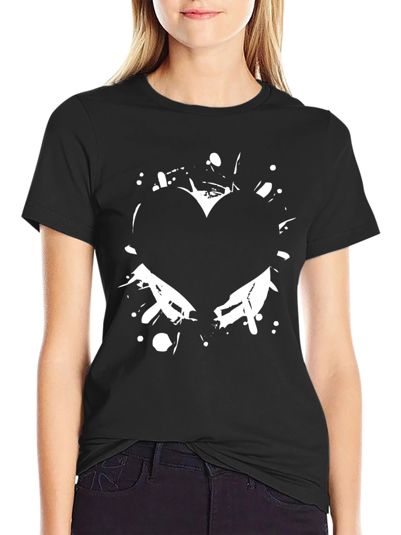 Black Black Graphic Tee - Broken Heart Design view 2