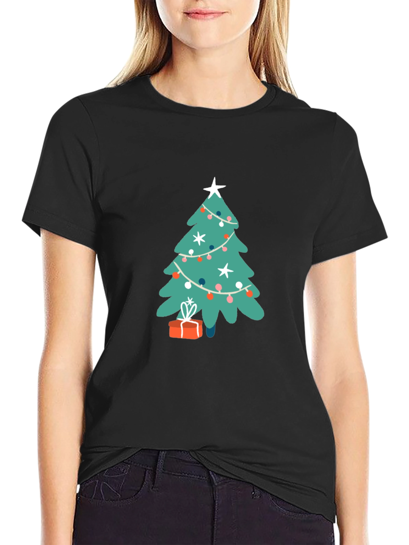 Black Festive Christmas Tree Graphic Tee - Holiday Cheer! view 2