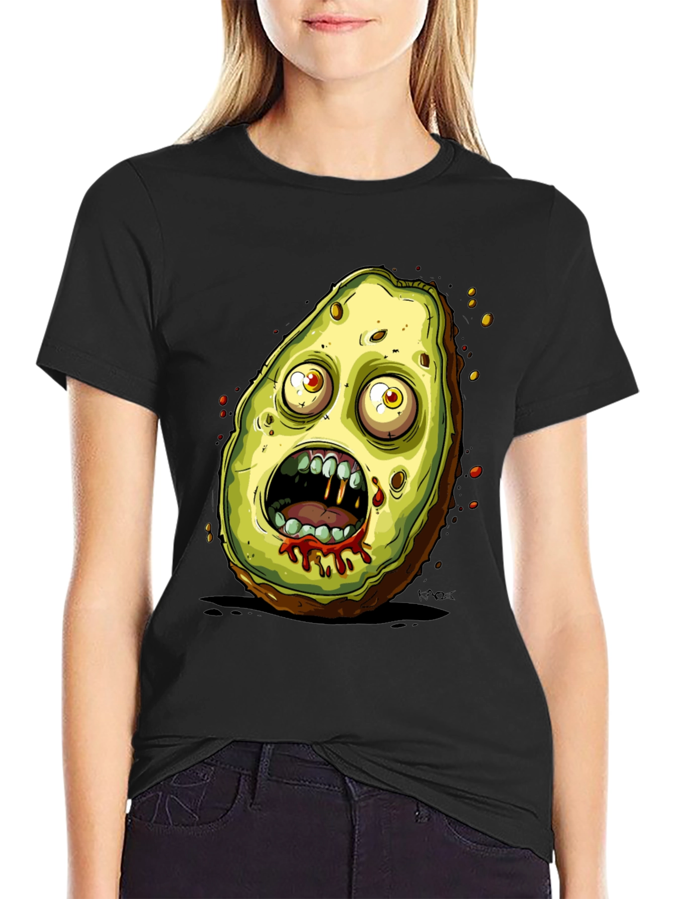 Black Zombie Avocado Graphic Tee - Black view 2