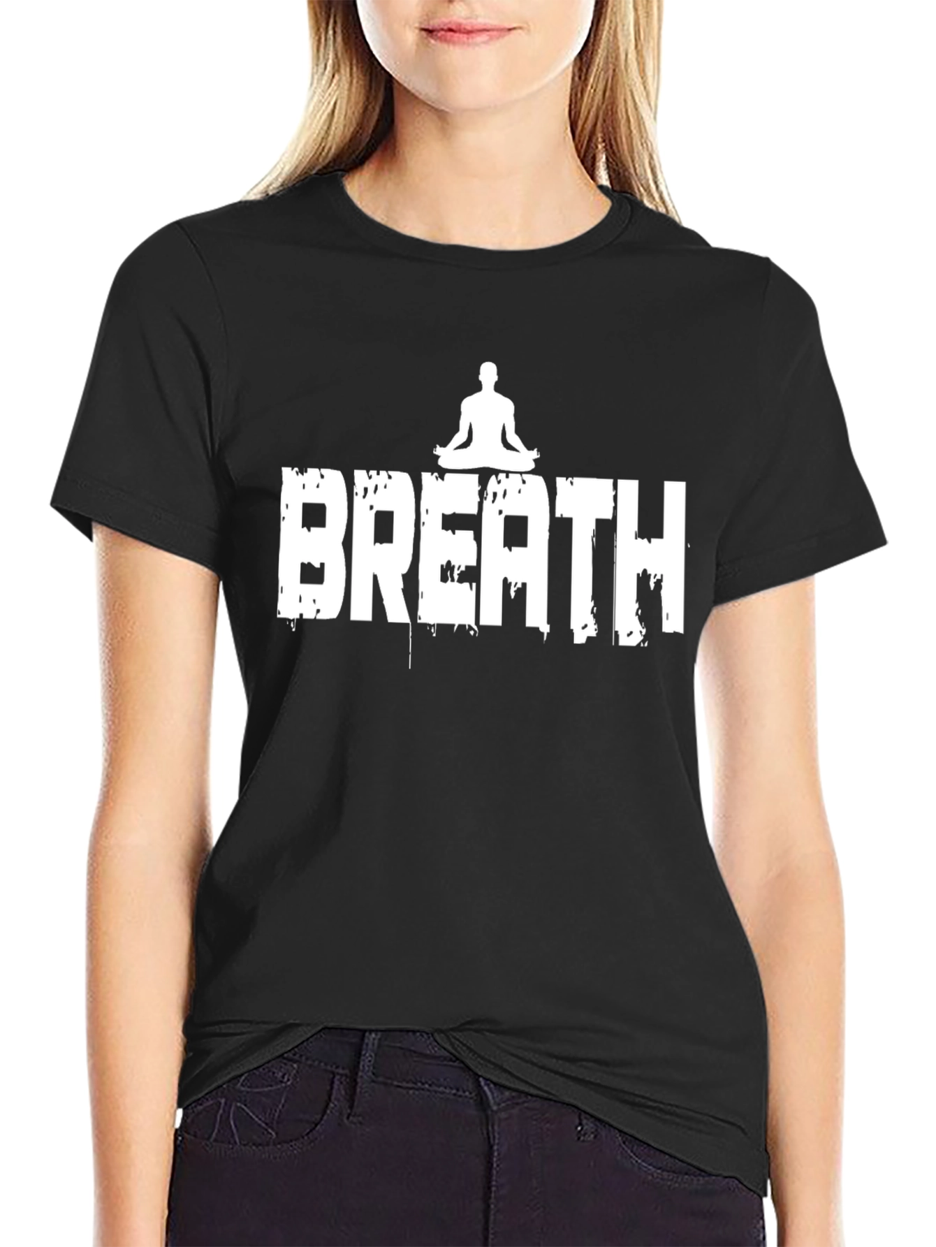 Black Breath Yoga Graphic Tee - Black Cotton T-Shirt view 2