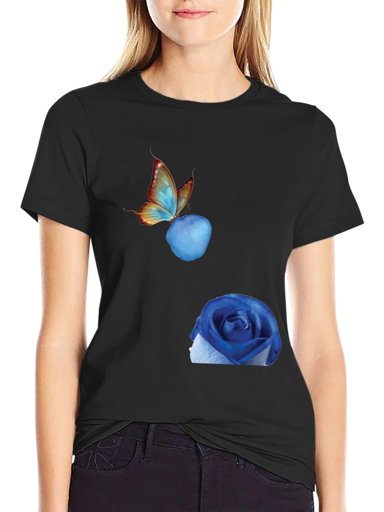 Black Butterfly & Blue Rose Graphic Tee view 2