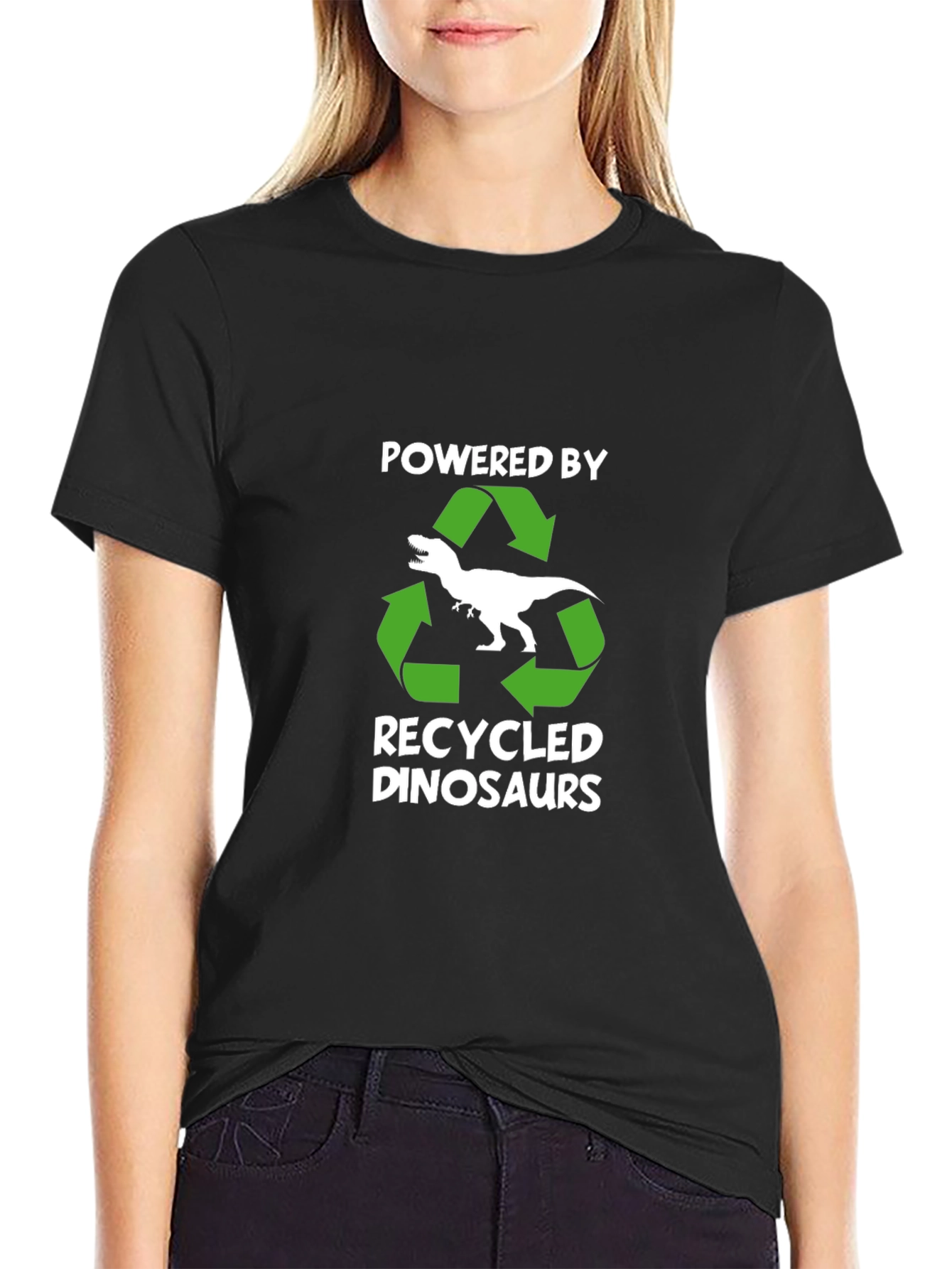 Black Recycled Dinosaur T-Shirt - Funny Graphic Tee view 2