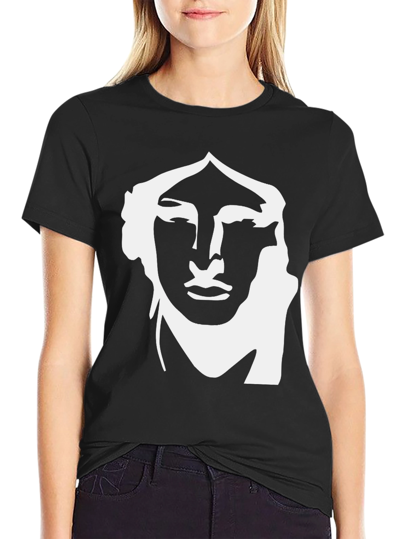 Black Abstract Face Graphic Tee - Modern Unisex T-Shirt view 2