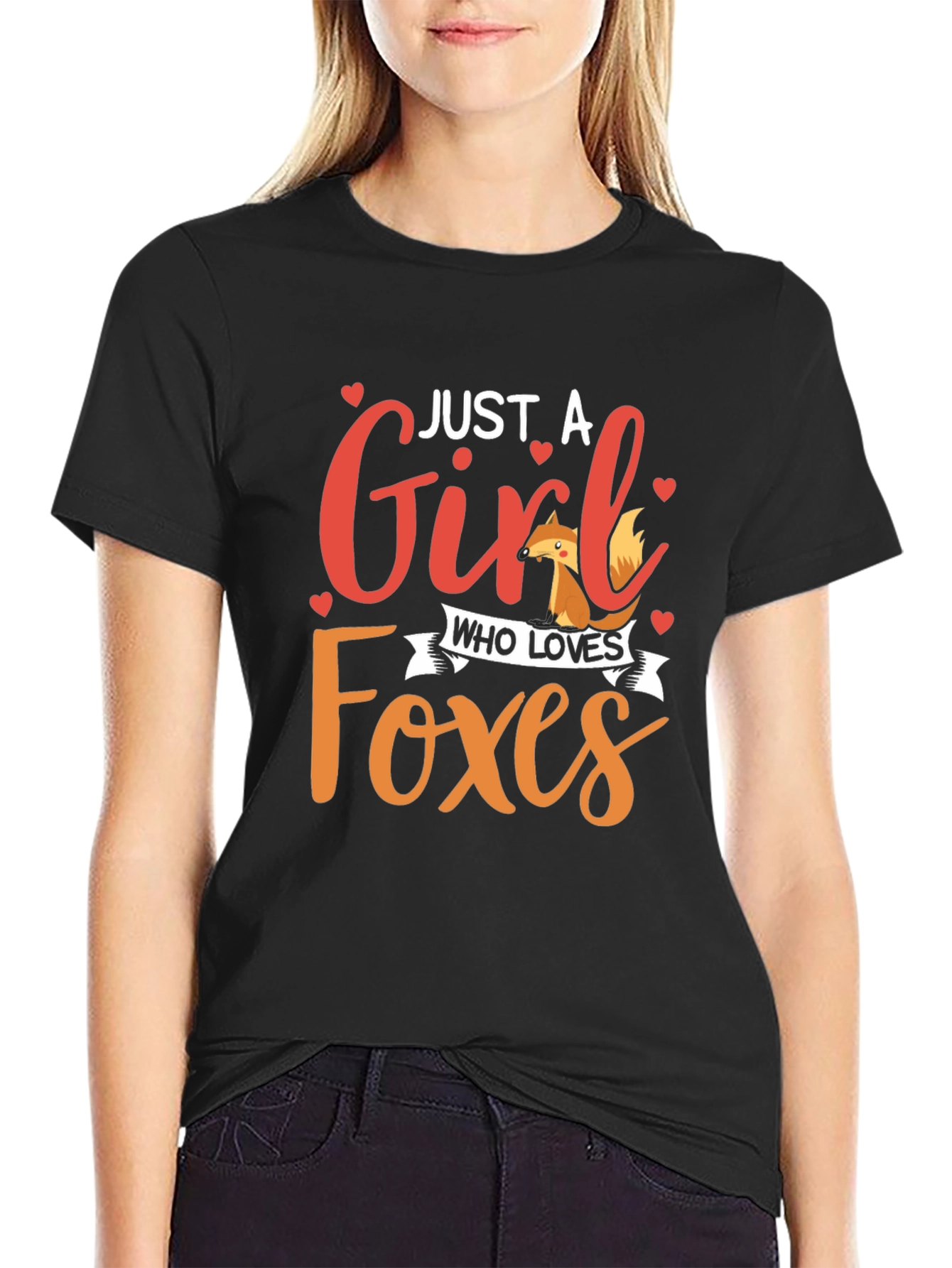 Black Just A Girl Who Loves Foxes Black Graphic Tee view 2