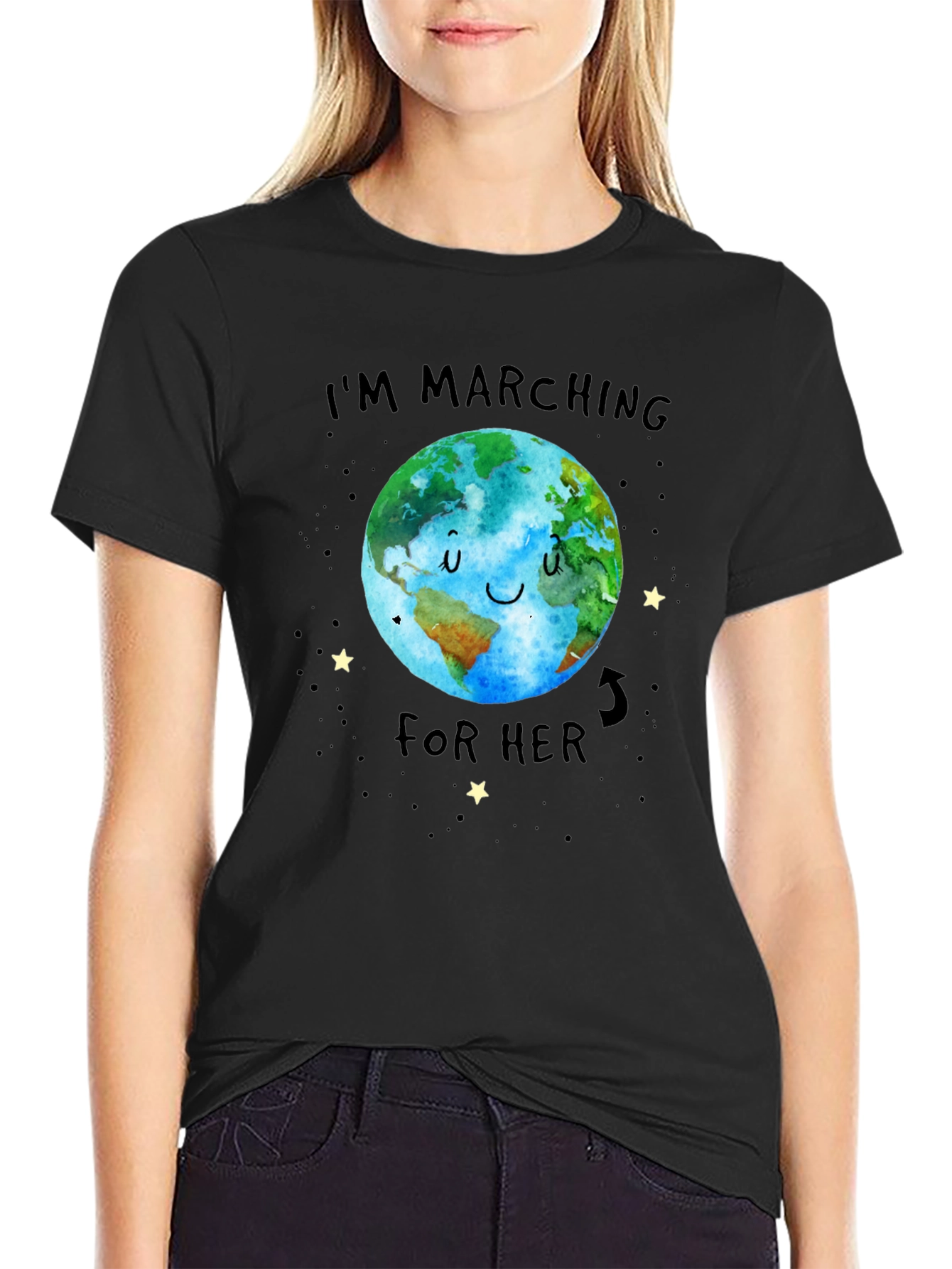 Black I'm Marching For Her Earth Graphic Tee view 2