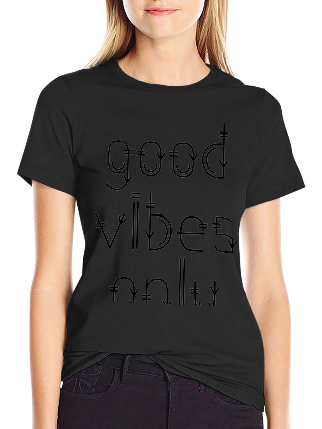 Black Good Vibes Only Black Graphic T-Shirt view 2