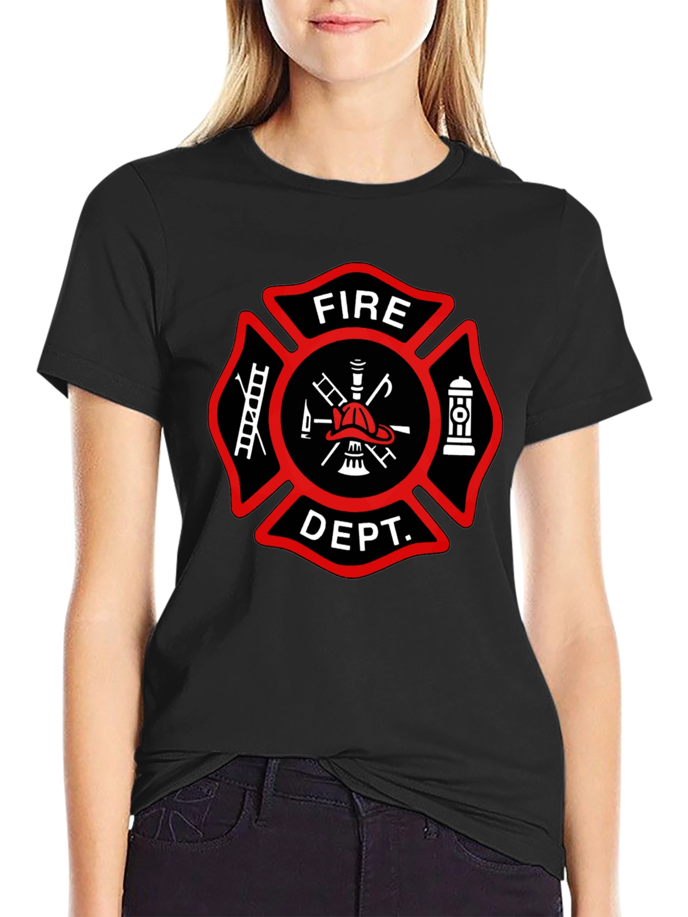 Black Fire Department T-Shirt, Maltese Cross Design view 2
