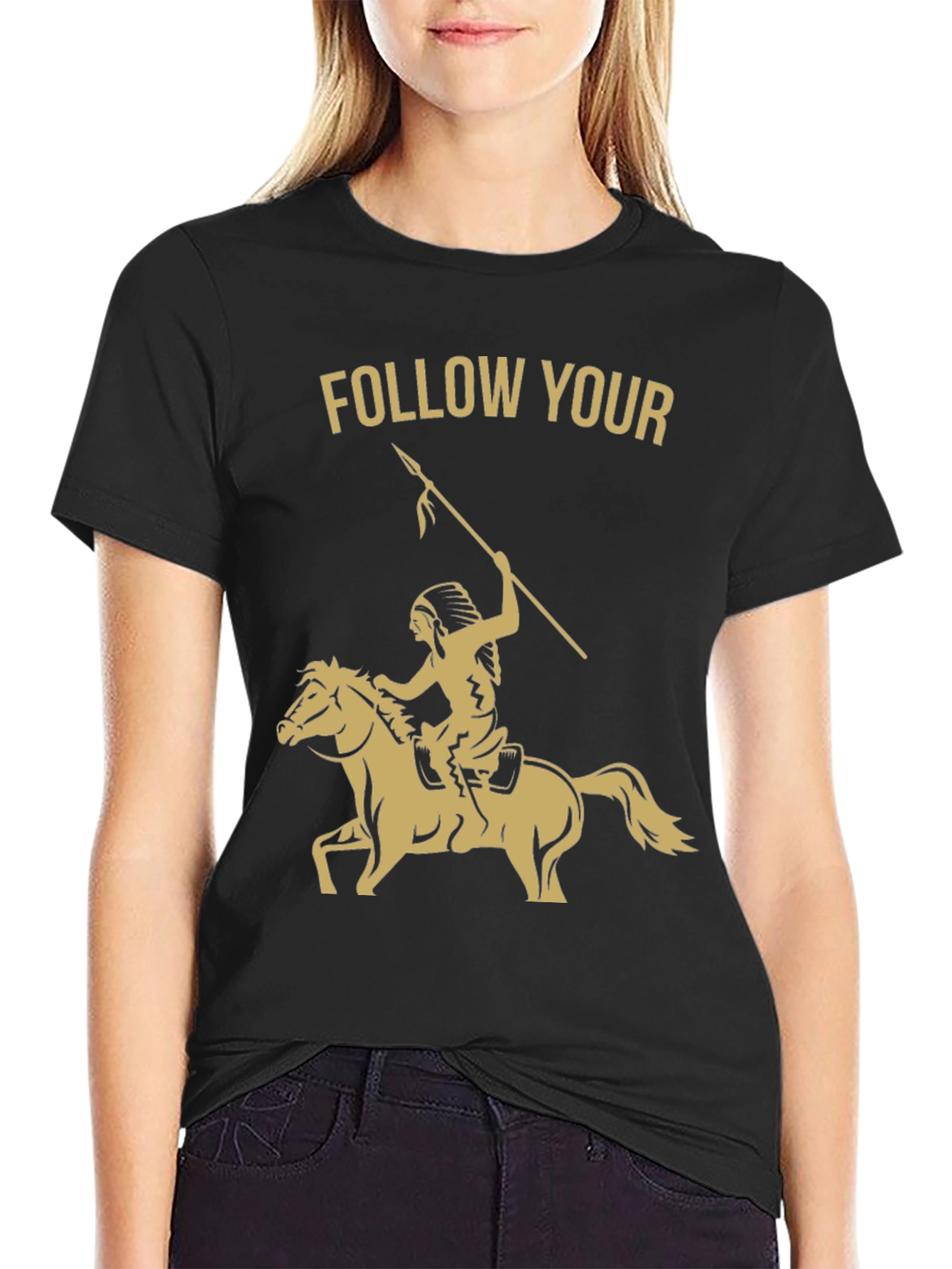 Black Follow Your Arrow T-Shirt - Native American Horse Rider Tee view 2