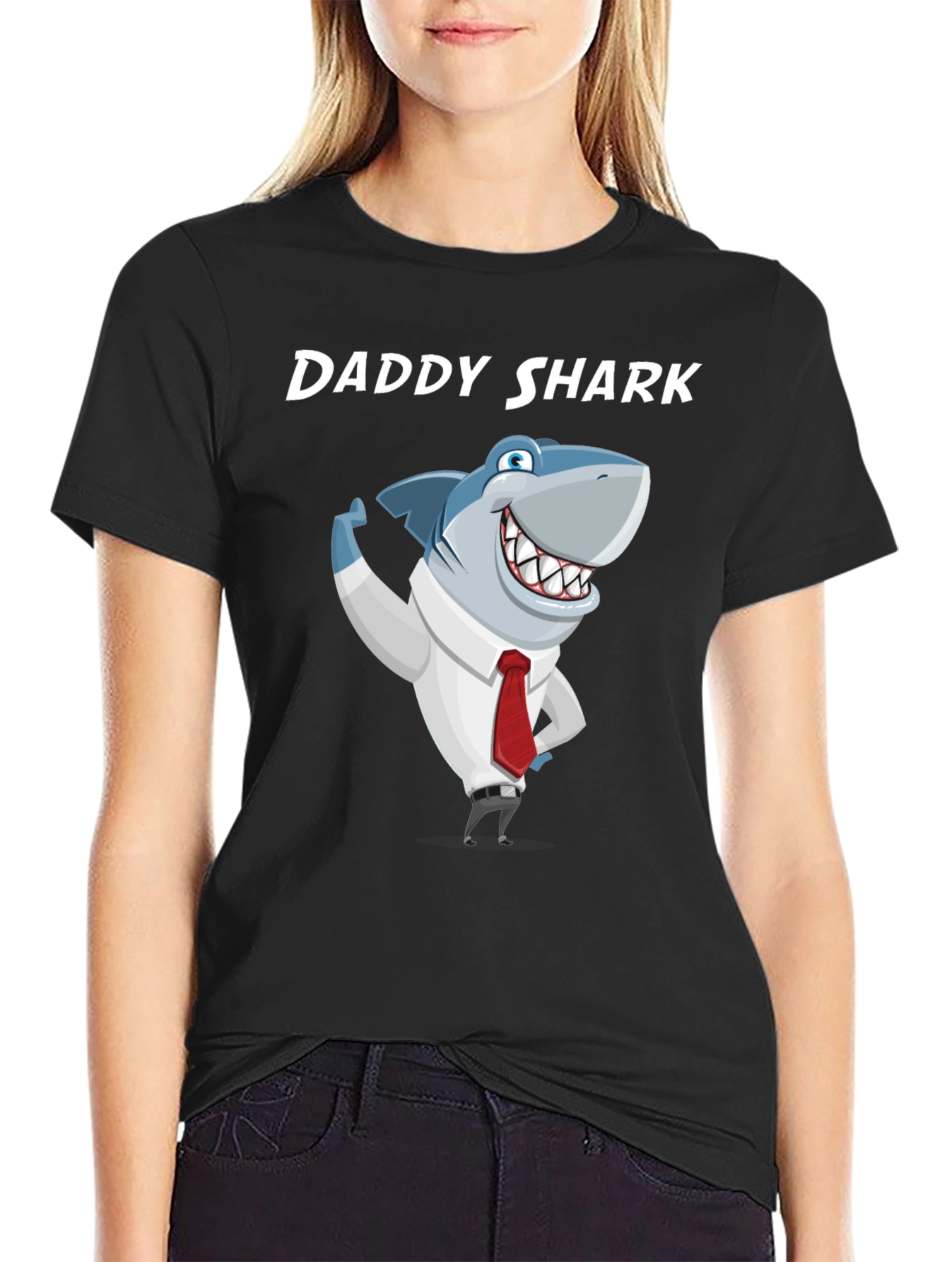 Black Daddy Shark Graphic T-Shirt - Men's Black Tee view 2
