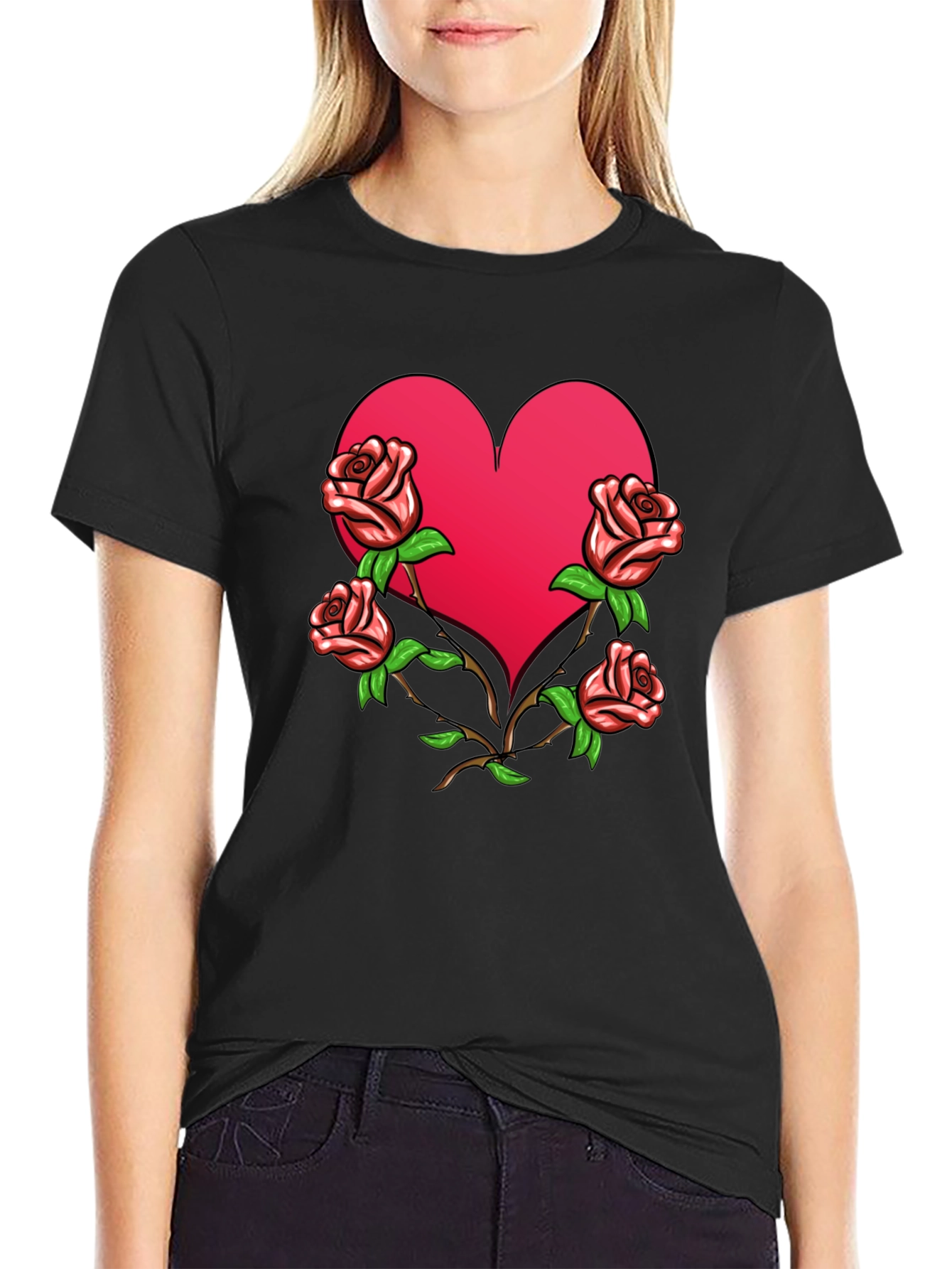 Black Heart & Roses Graphic Tee - Black view 2
