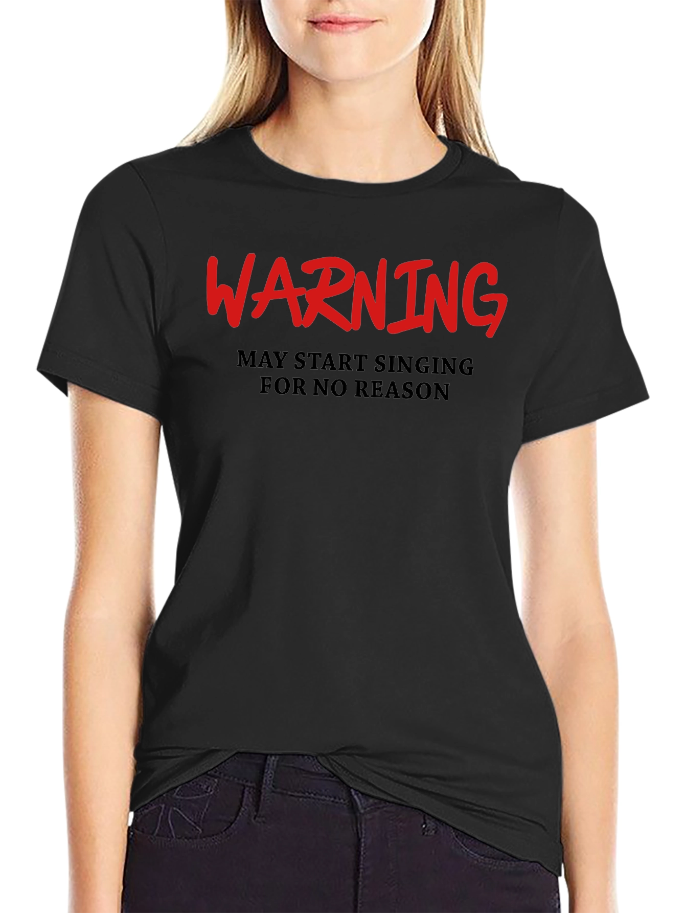 Black Warning May Start Singing Black T-Shirt view 2