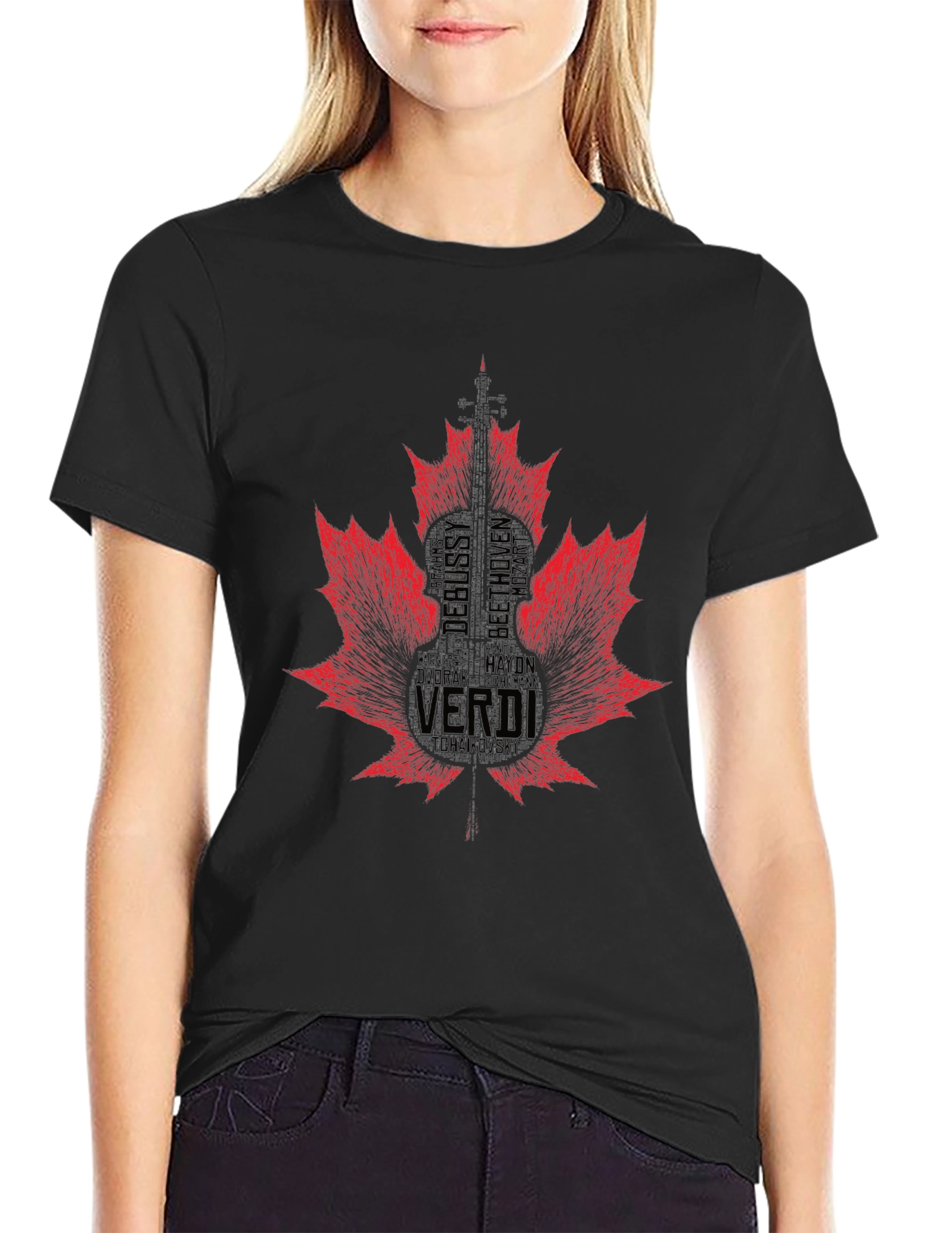 Black Music Composer Maple Leaf T-Shirt view 2