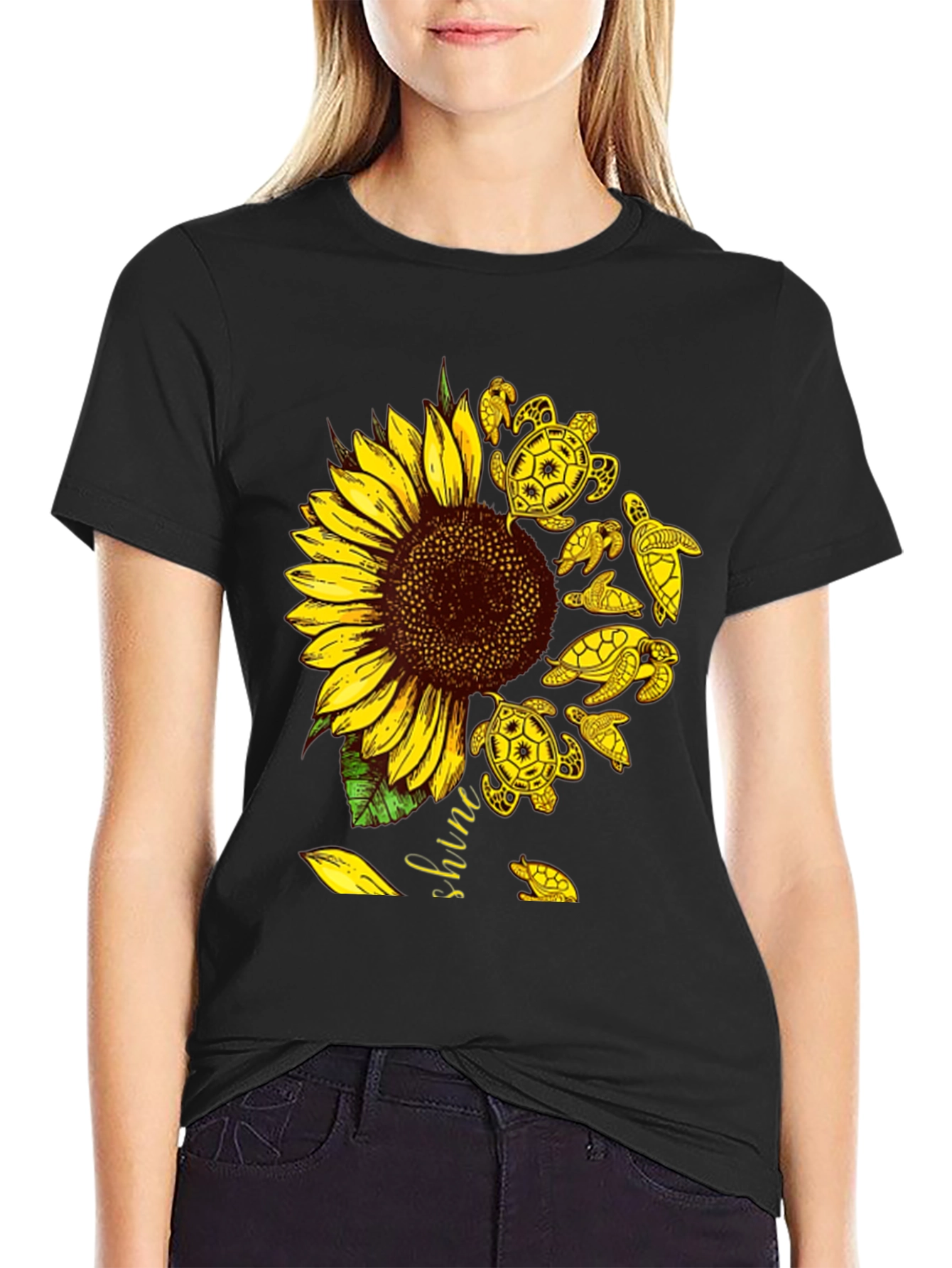 Black Sunflower Turtle Graphic Tee - Unisex view 2