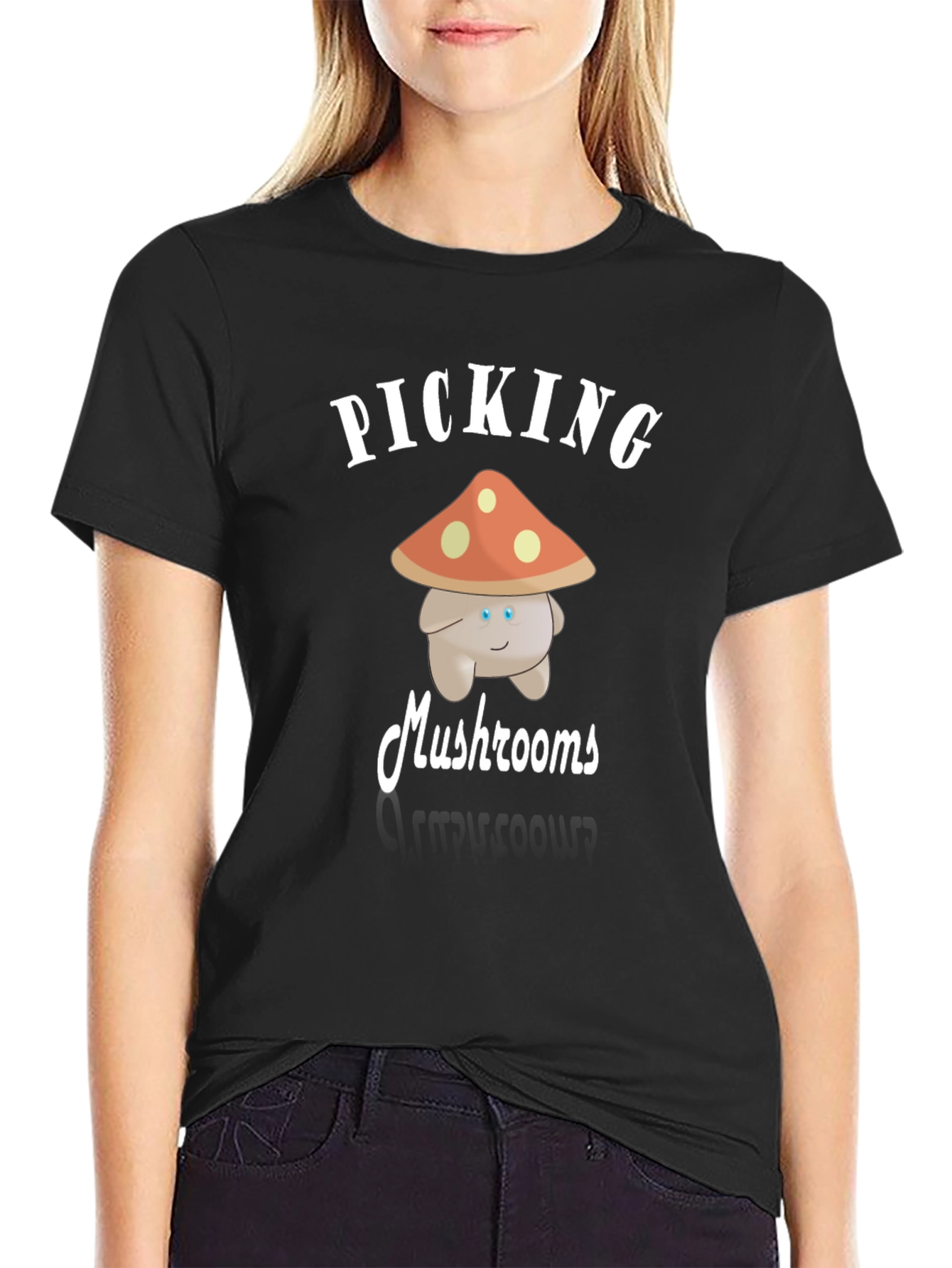 Black Mushroom Picking Graphic Tee view 2