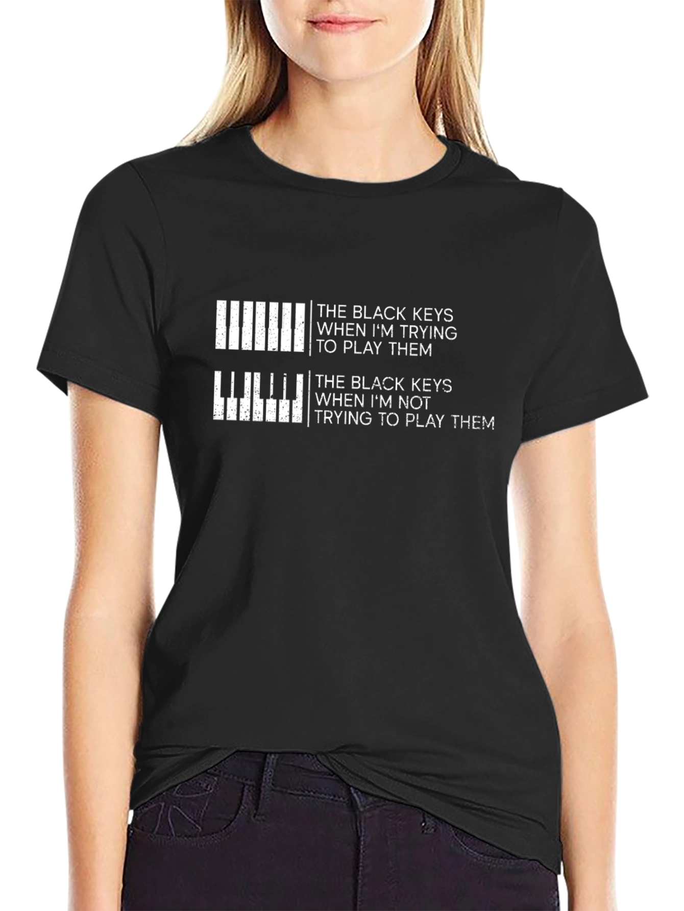 Black The Black Keys Piano T-Shirt - Musician Humor Tee view 2