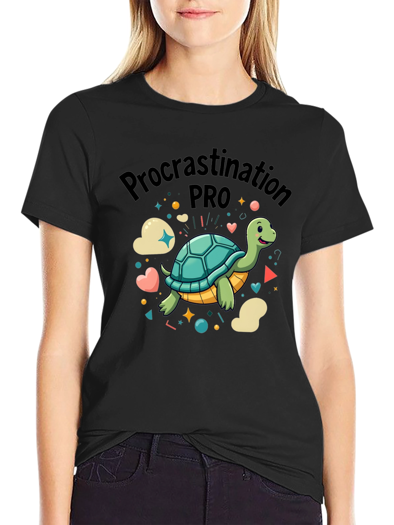 Black Procrastination Pro Turtle Graphic Tee view 2