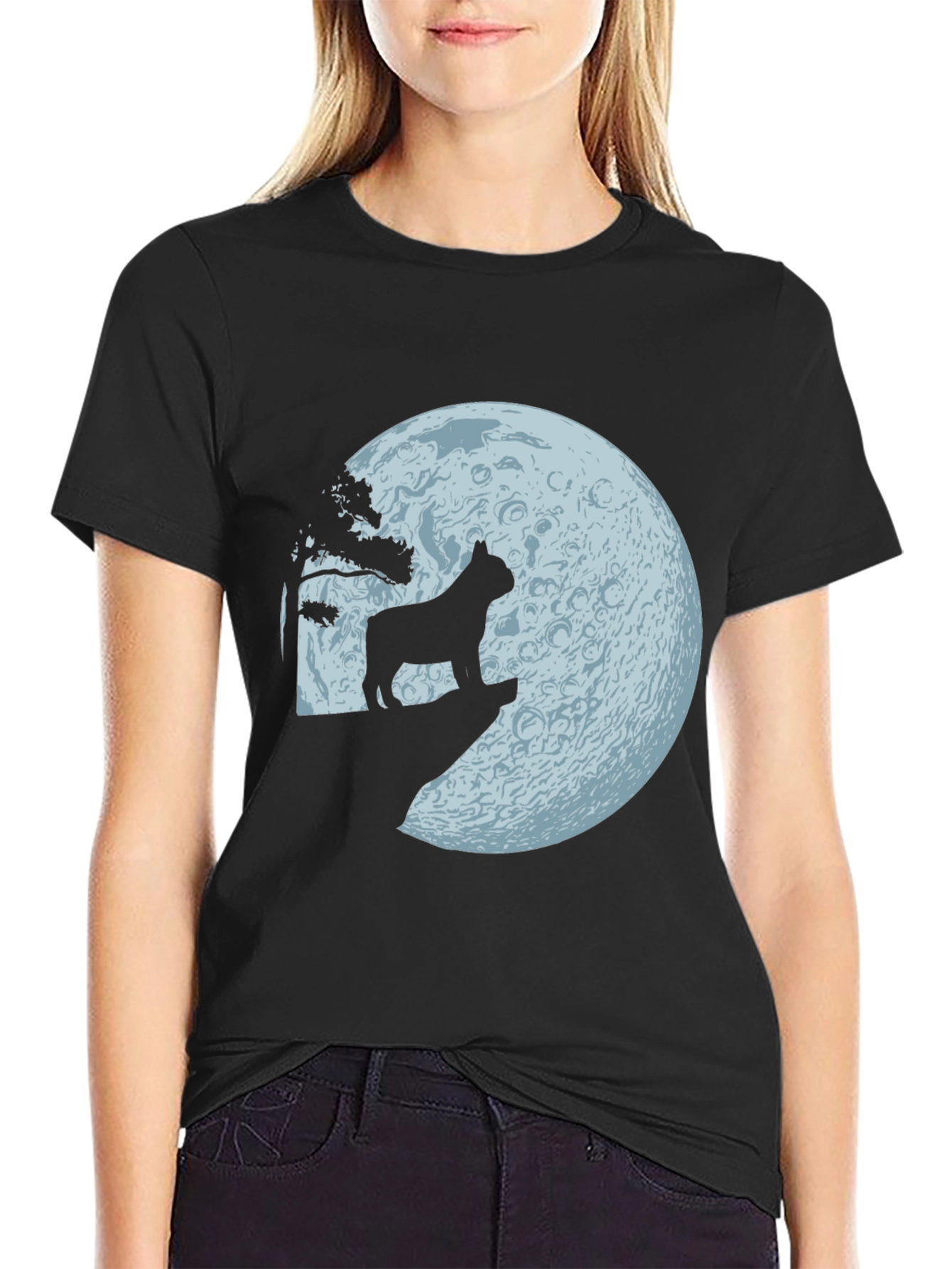 Black Dog Howling at Moon Graphic Tee view 2