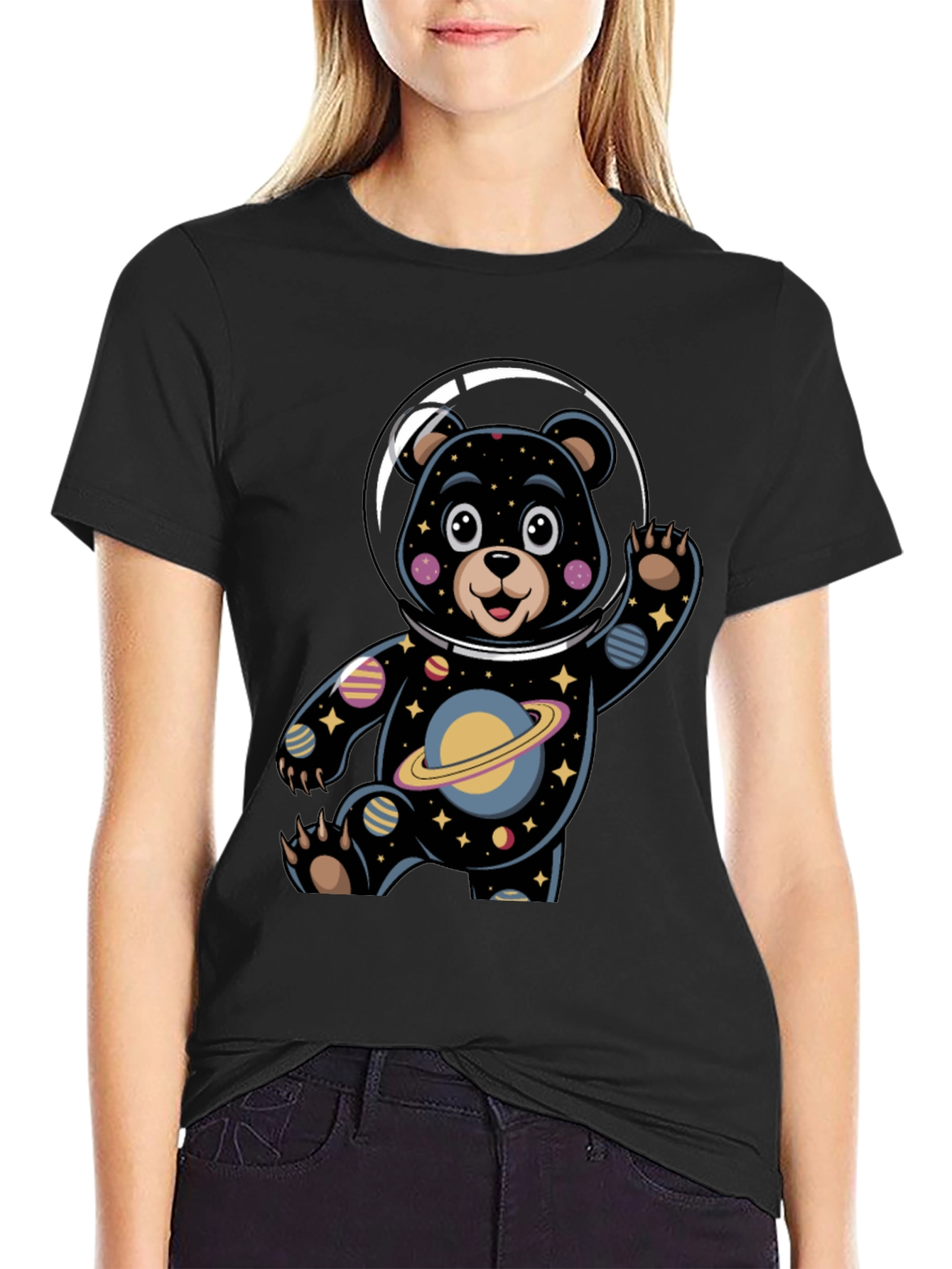 Black Cosmic Bear Astronaut Graphic Tee view 2