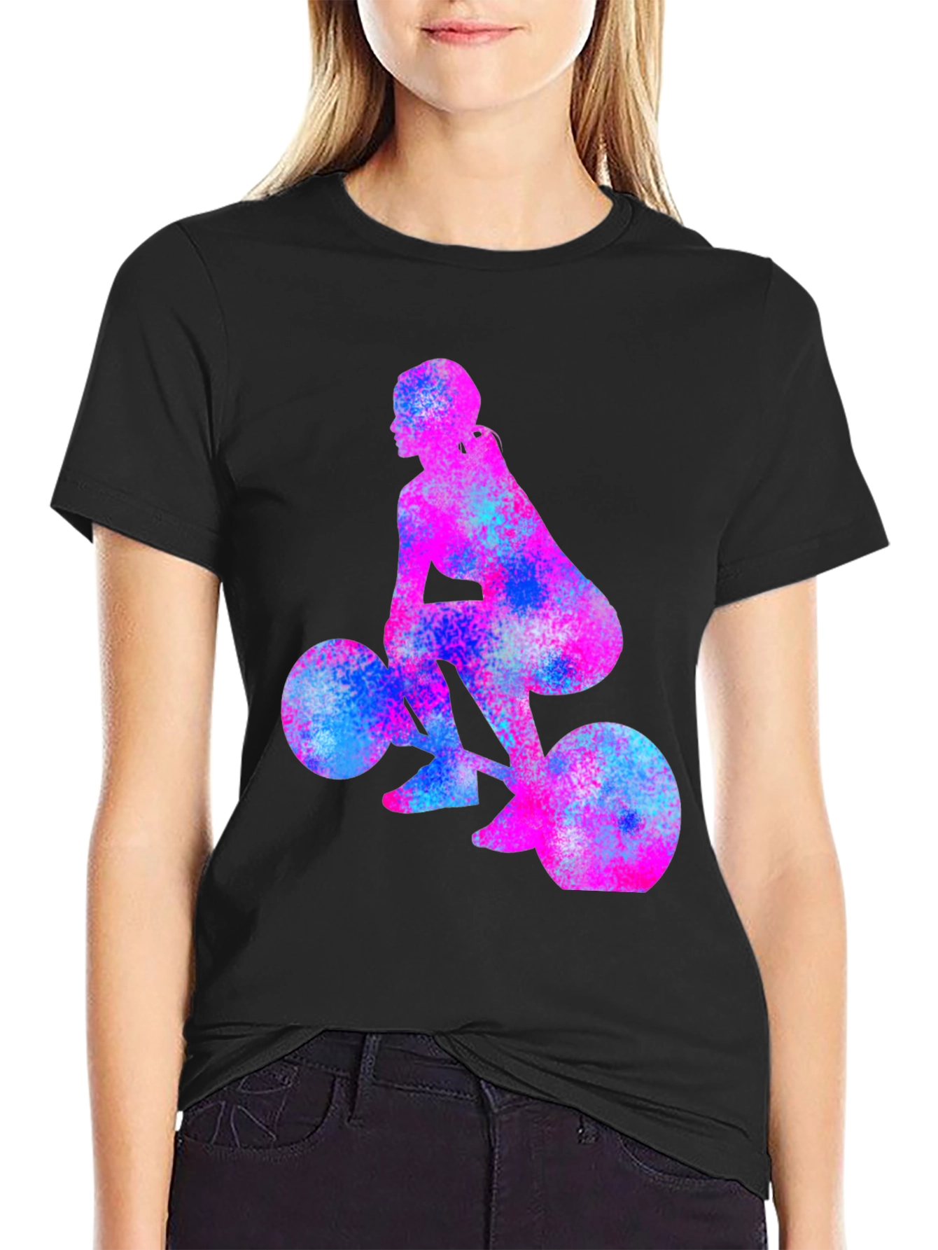 Black Weightlifting Girl Tee - Unique Workout Shirt view 2