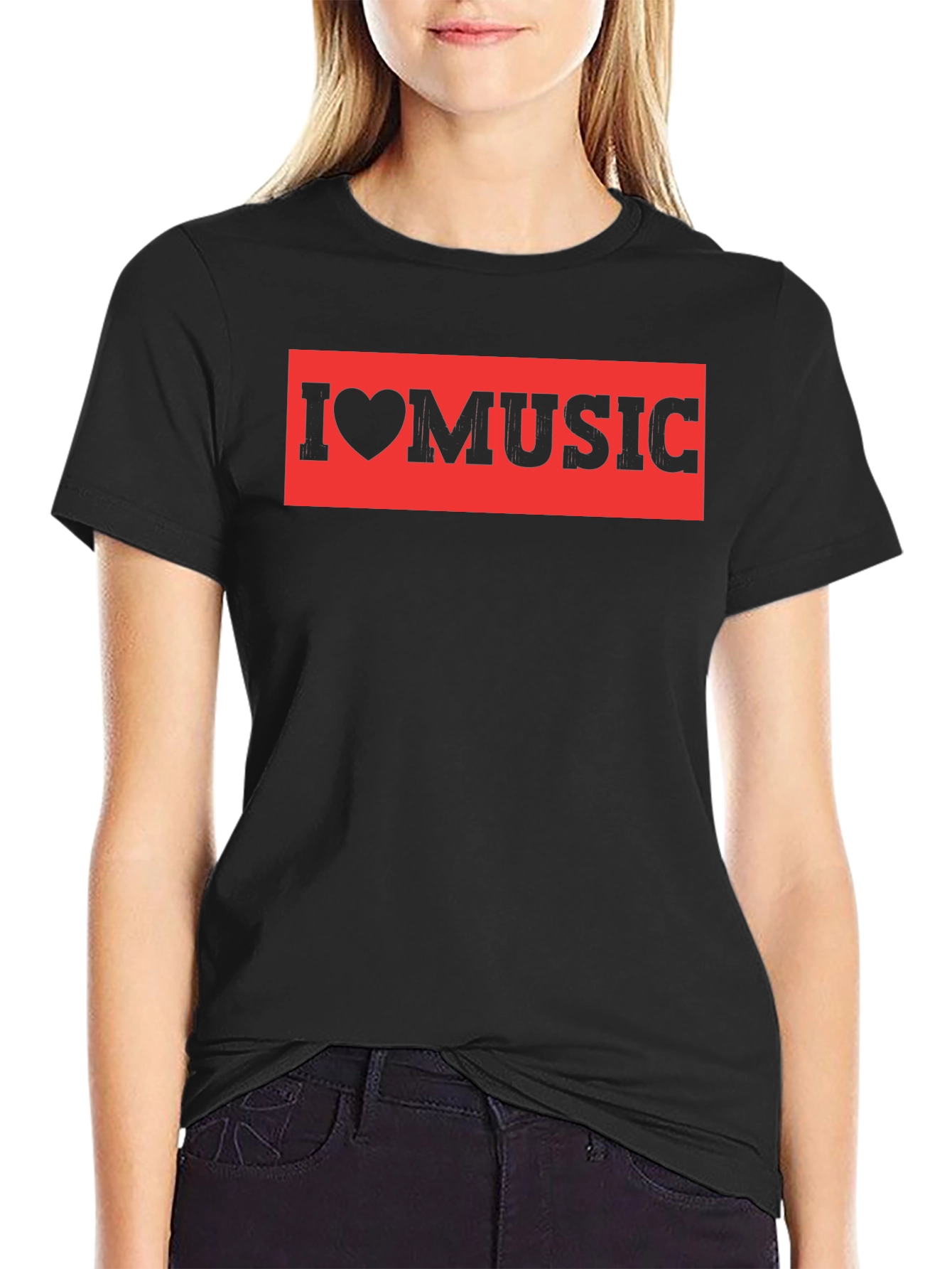 Black I Love Music Black T-Shirt view 2