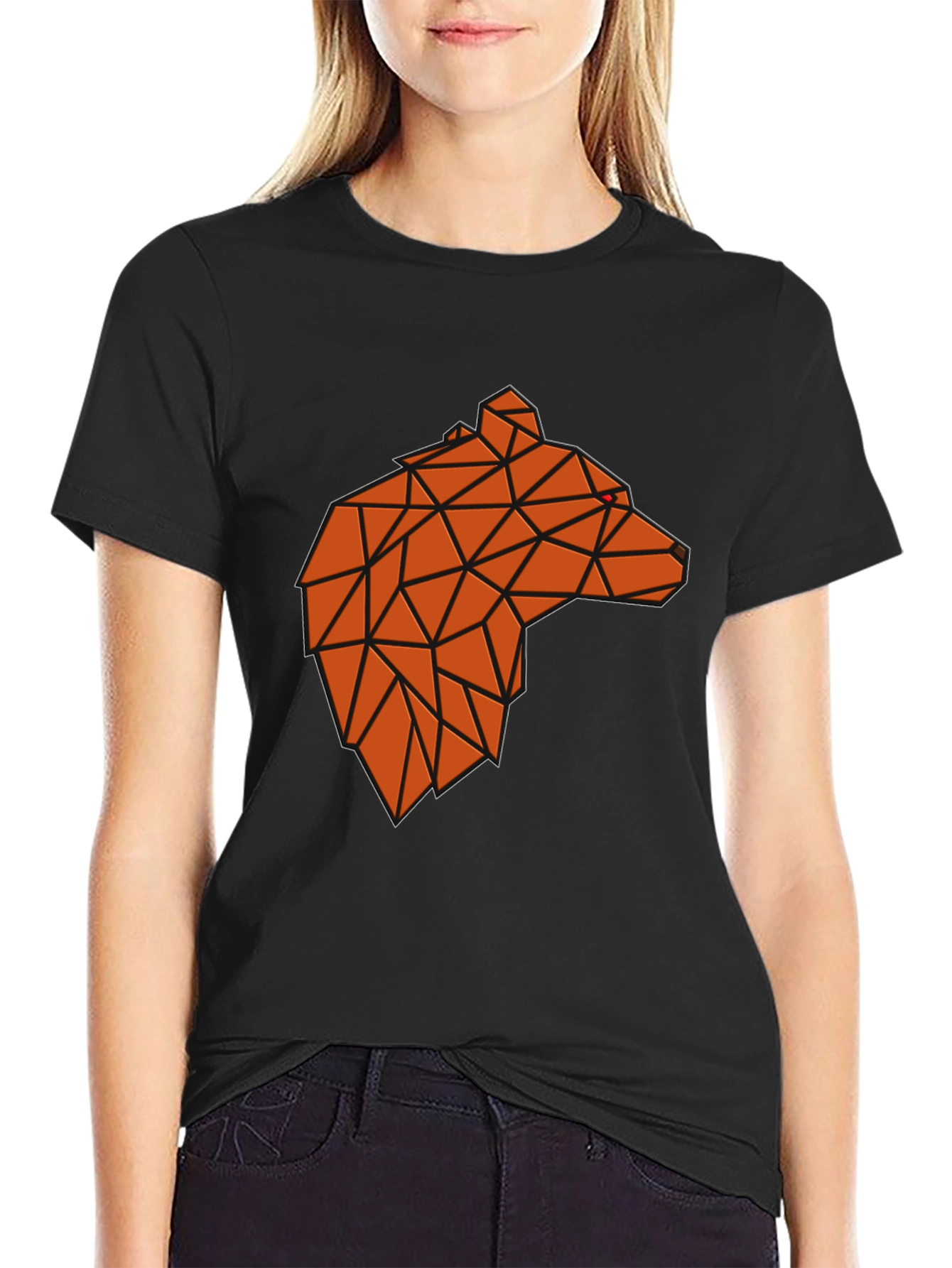 Black Geometric Bear Graphic Tee - Modern Animal Design view 2