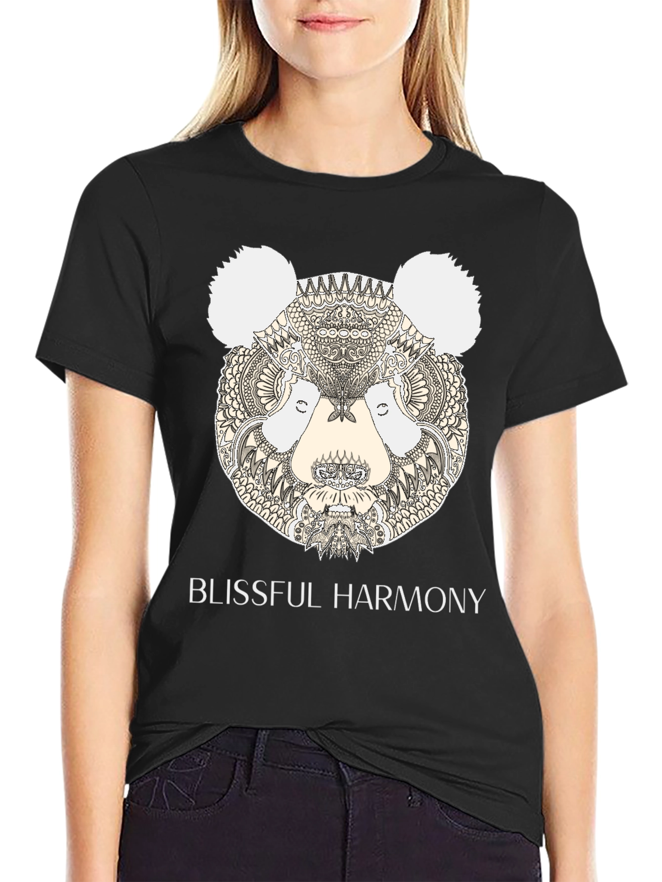 Black Blissful Harmony Panda Graphic Tee - Men's Black T-Shirt view 2