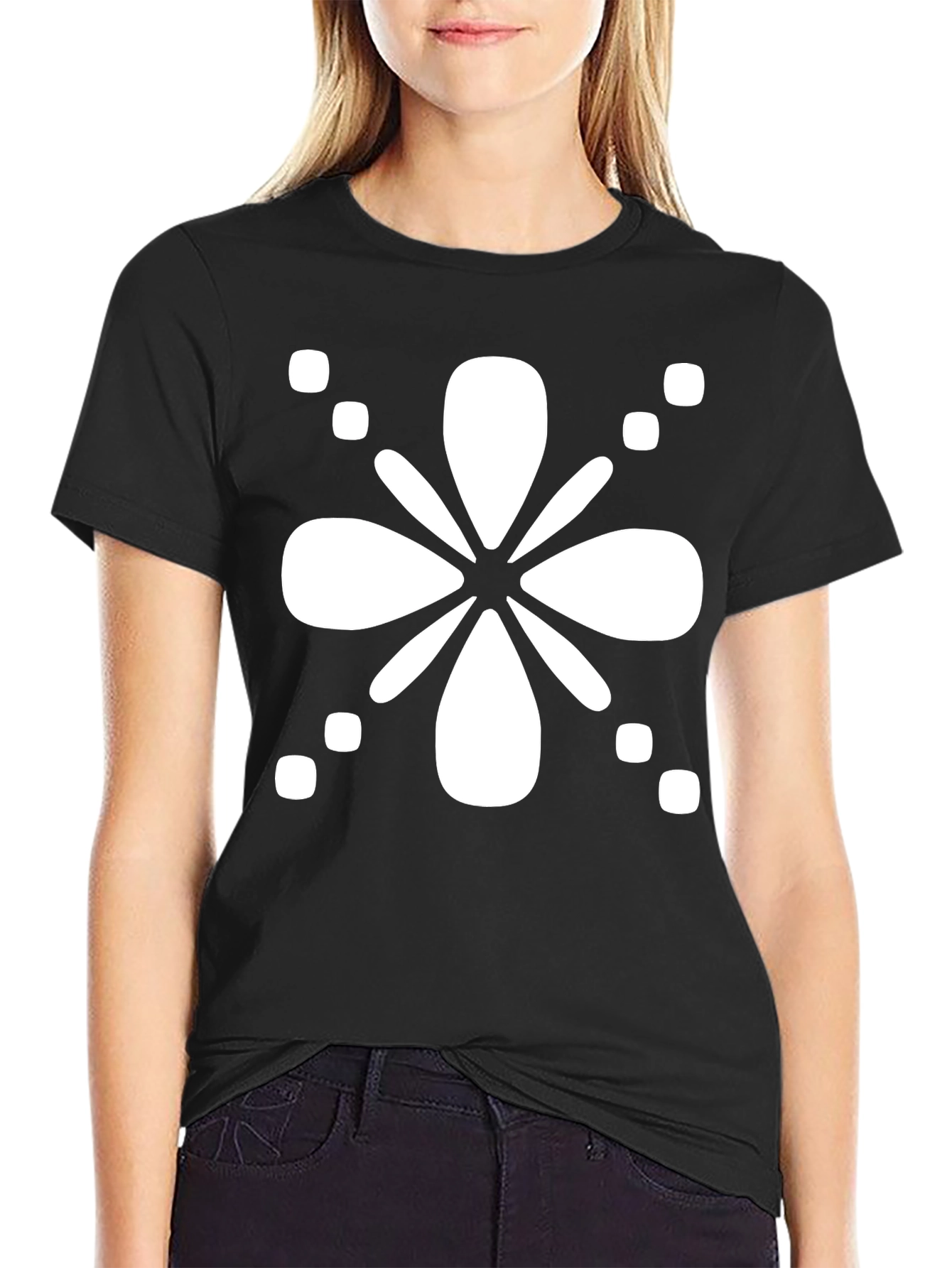 Black Abstract Floral Graphic Black T-Shirt view 2