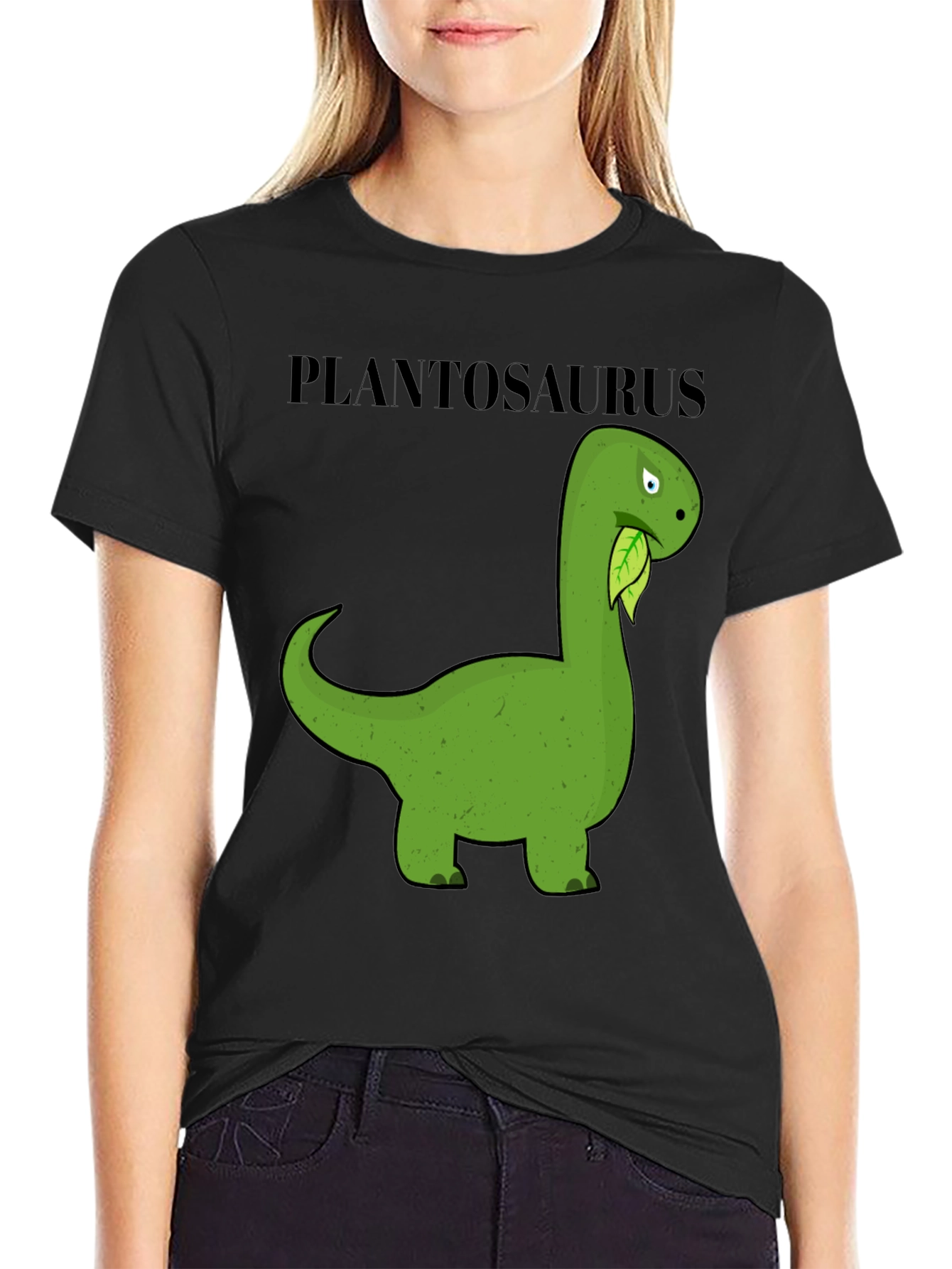 Black Plantosaurus T-Shirt - Funny Herbivore Dinosaur Tee view 2