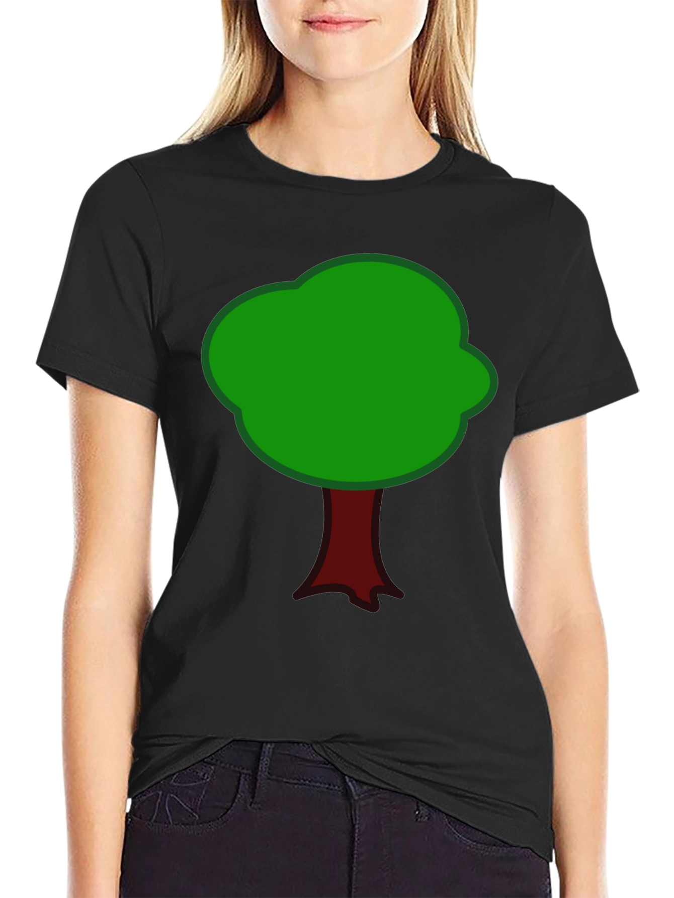 Black Cartoon Tree Graphic Tee - Black Cotton Blend view 2