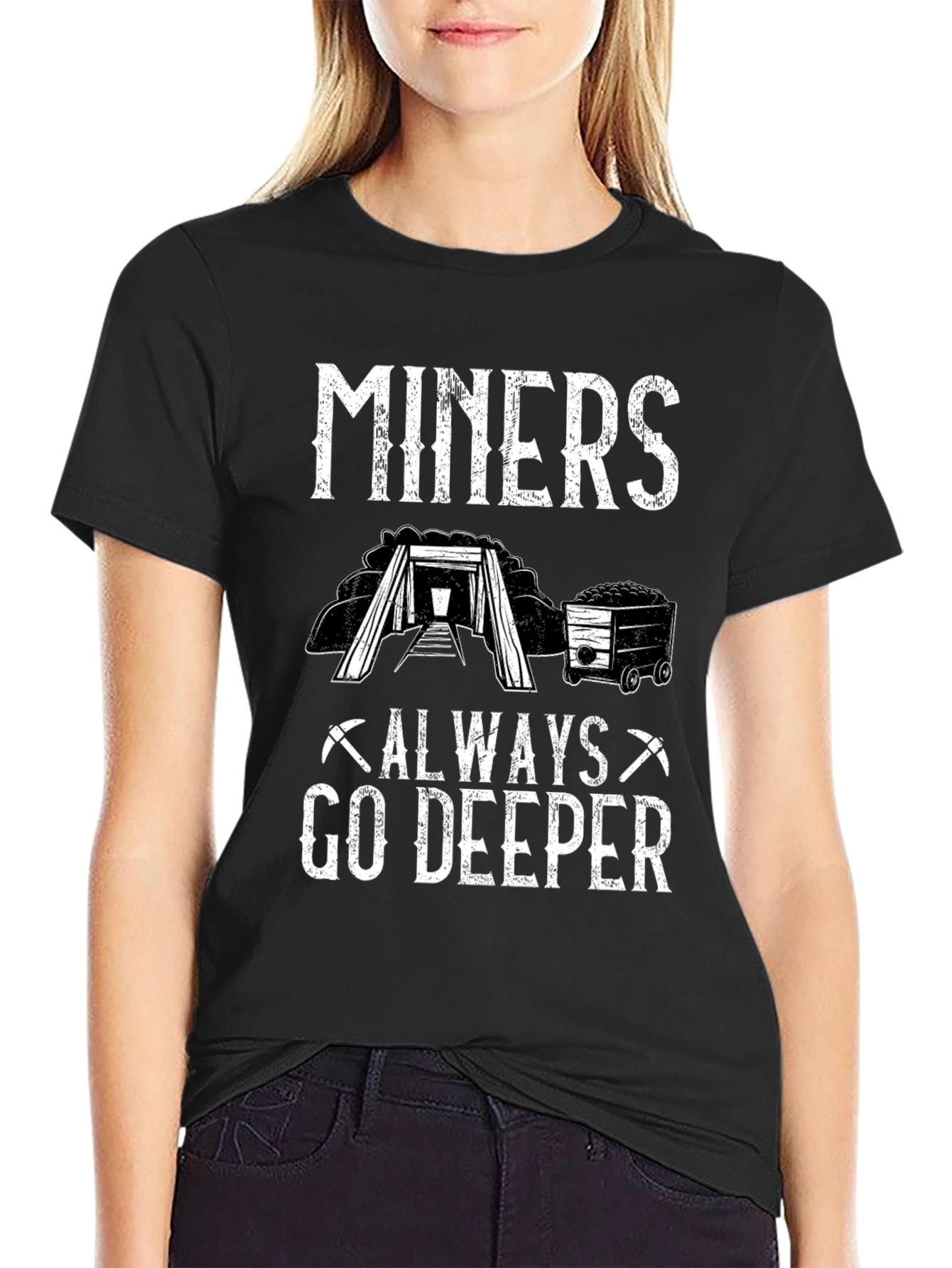 Black Miners Always Go Deeper Black Graphic T-Shirt view 2