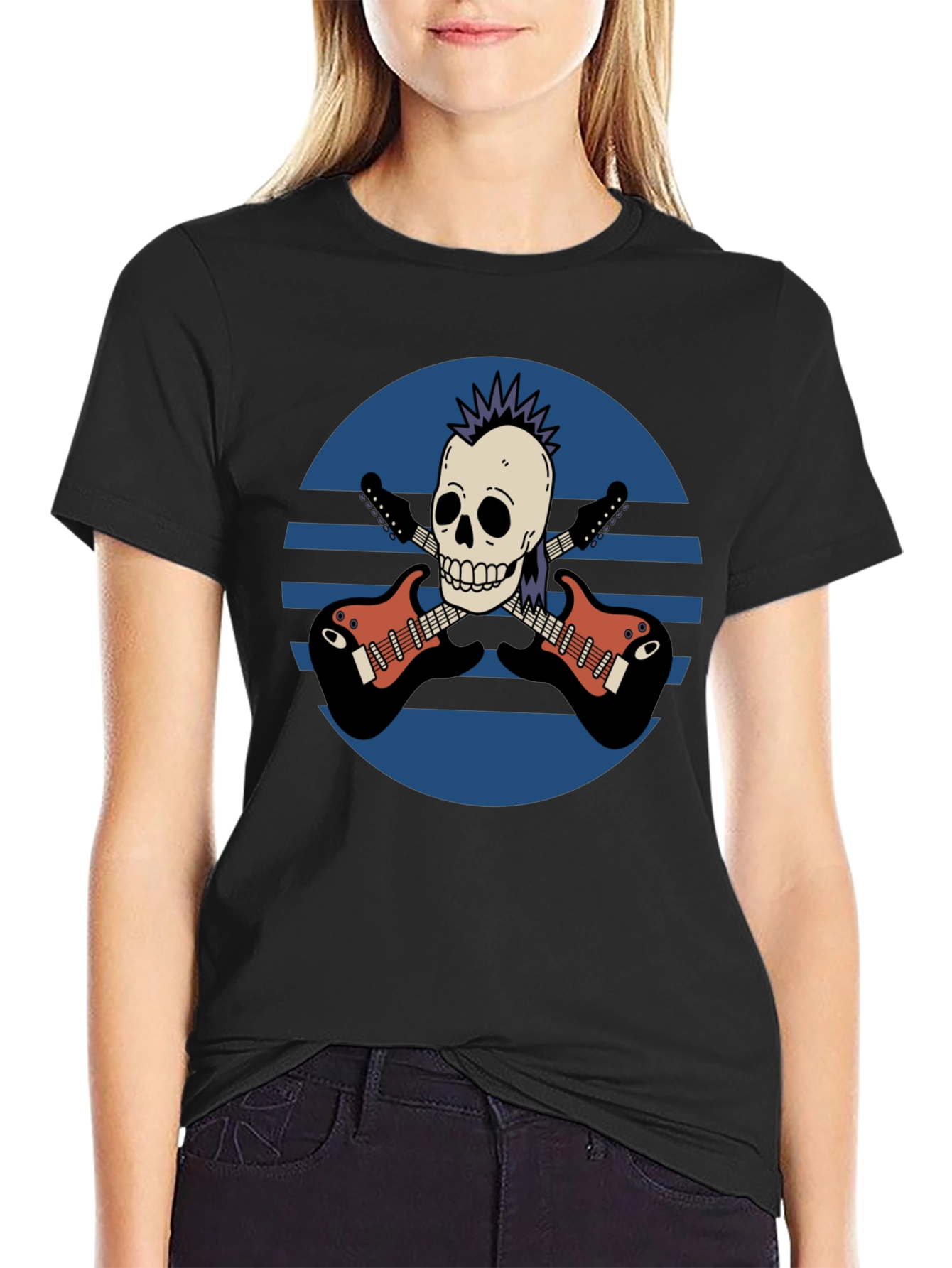 Black Skull & Guitar T-Shirt - Rocker Style view 2