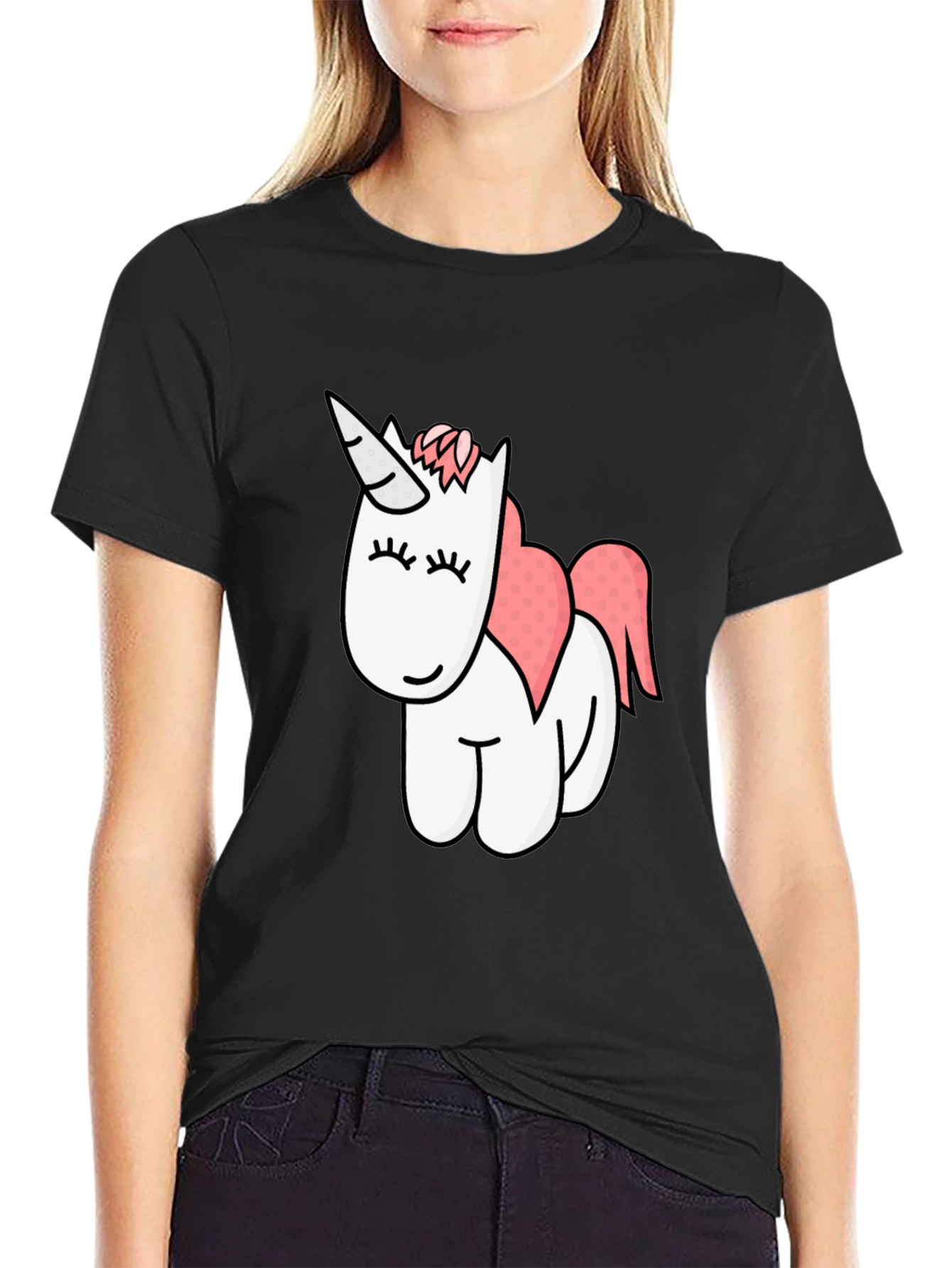 Black Cute Unicorn Graphic Black T-Shirt view 2