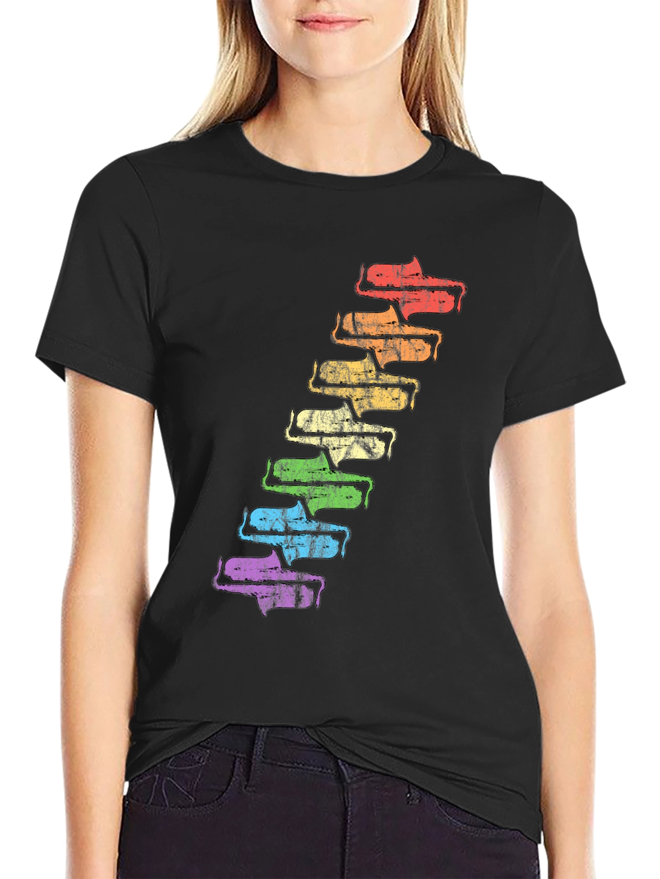 Black Retro Rainbow Saxophone T-Shirt - Unique Music Lover Tee view 2