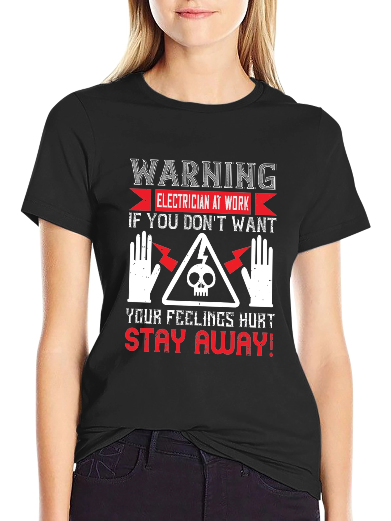 Black Warning Electrician T-Shirt view 2