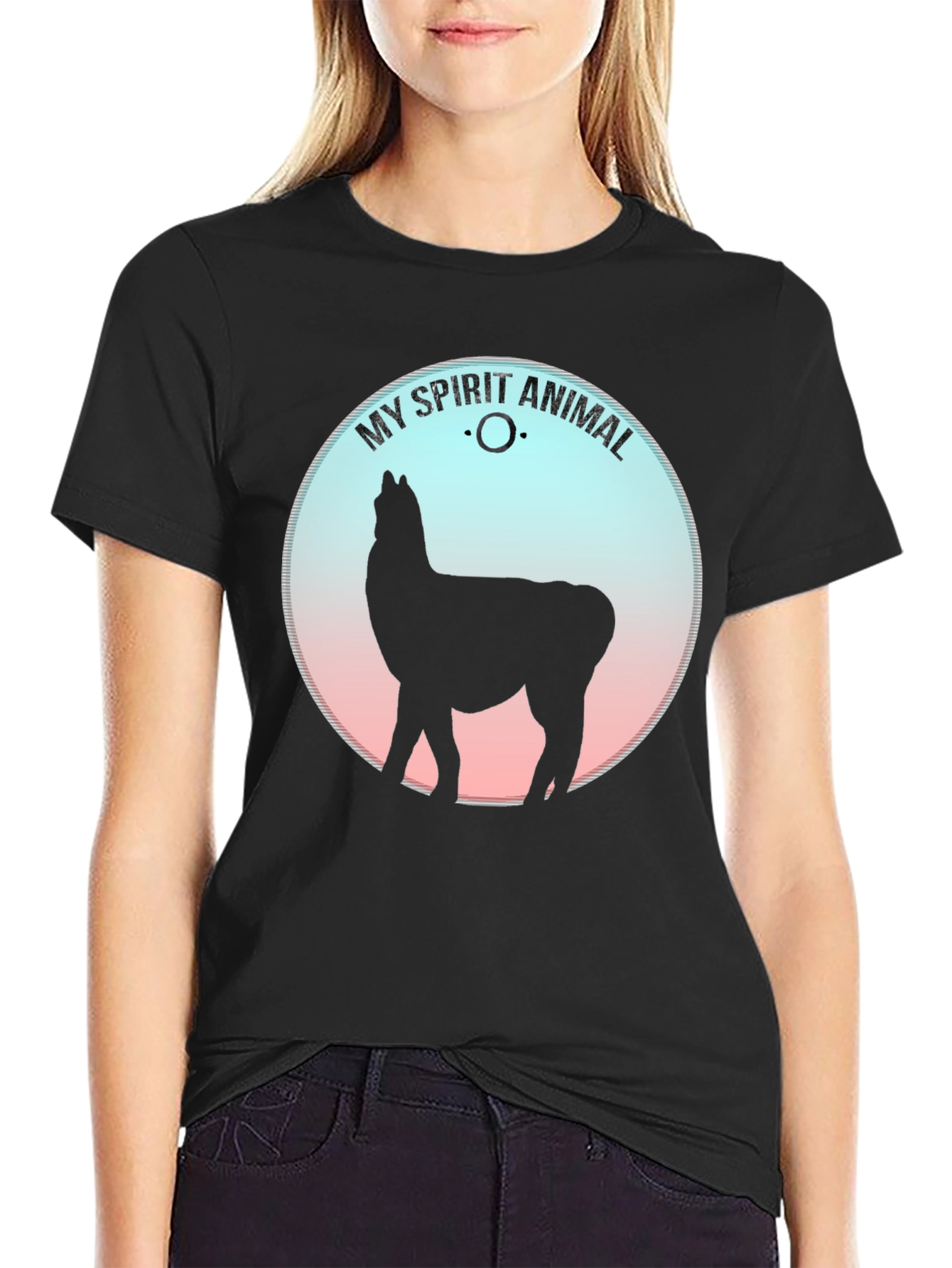 Black My Spirit Animal Llama Graphic Tee - Black view 2