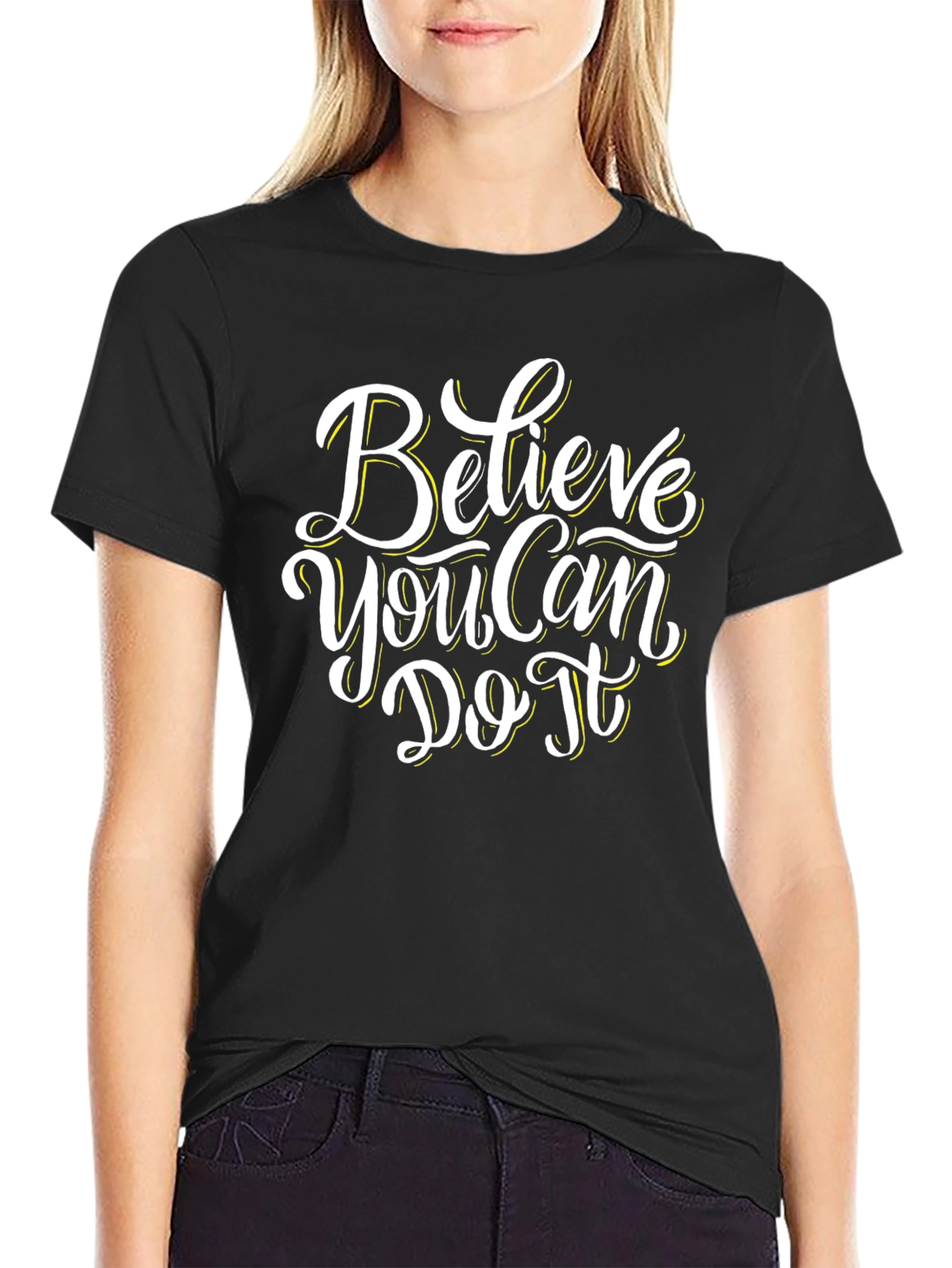 Black Believe You Can Do It T-Shirt - Motivational Black Tee view 2