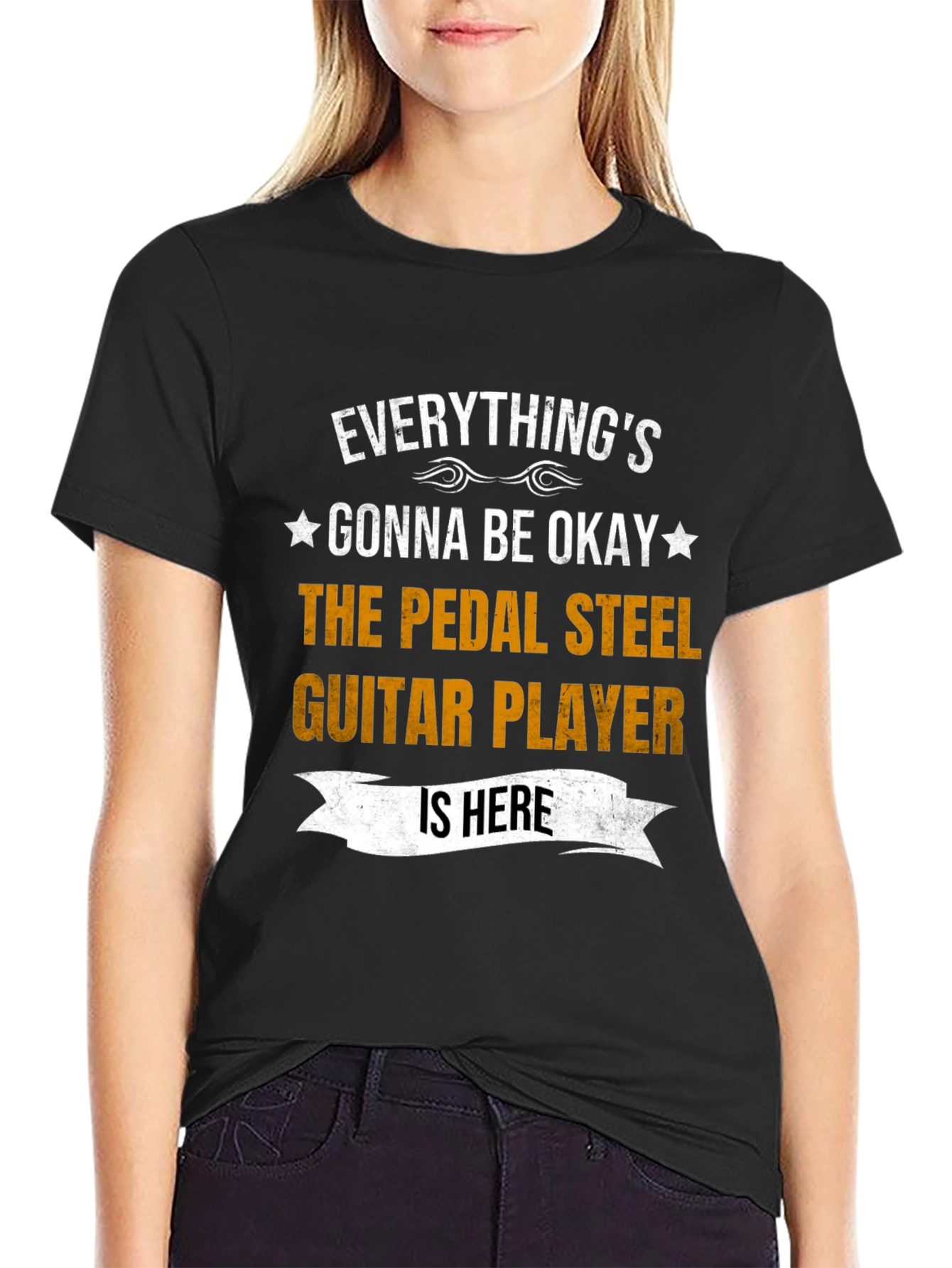 Black Everything's Gonna Be Okay Pedal Steel Guitar Player T-Shirt view 2