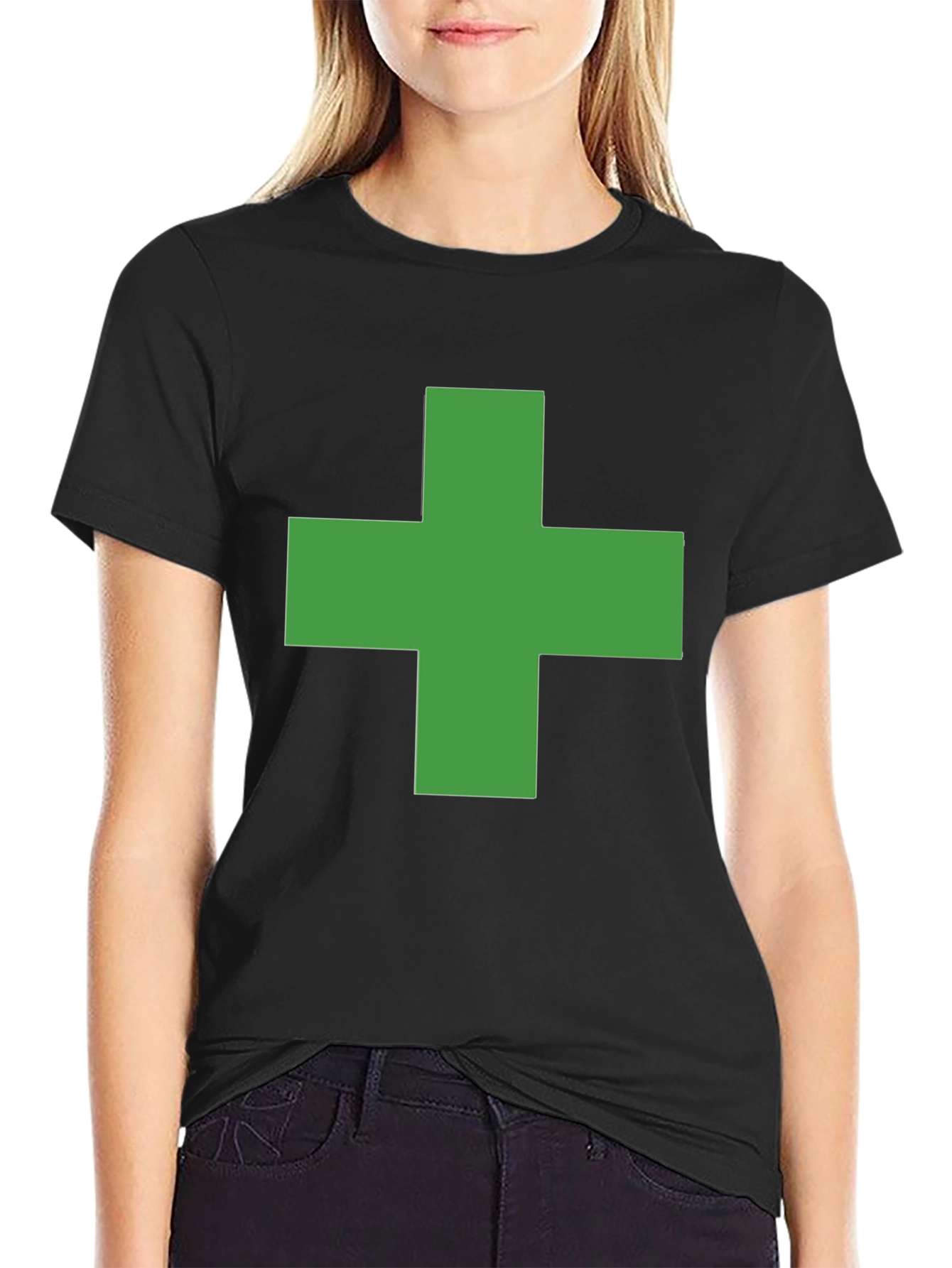 Black Green Cross Graphic Black T-Shirt view 2