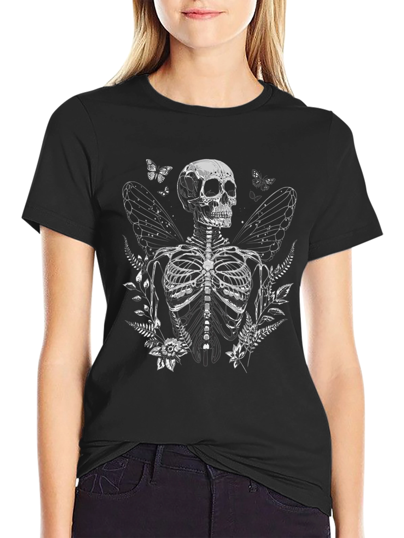 Black Skeleton Butterfly Wing Graphic Tee - Black view 2