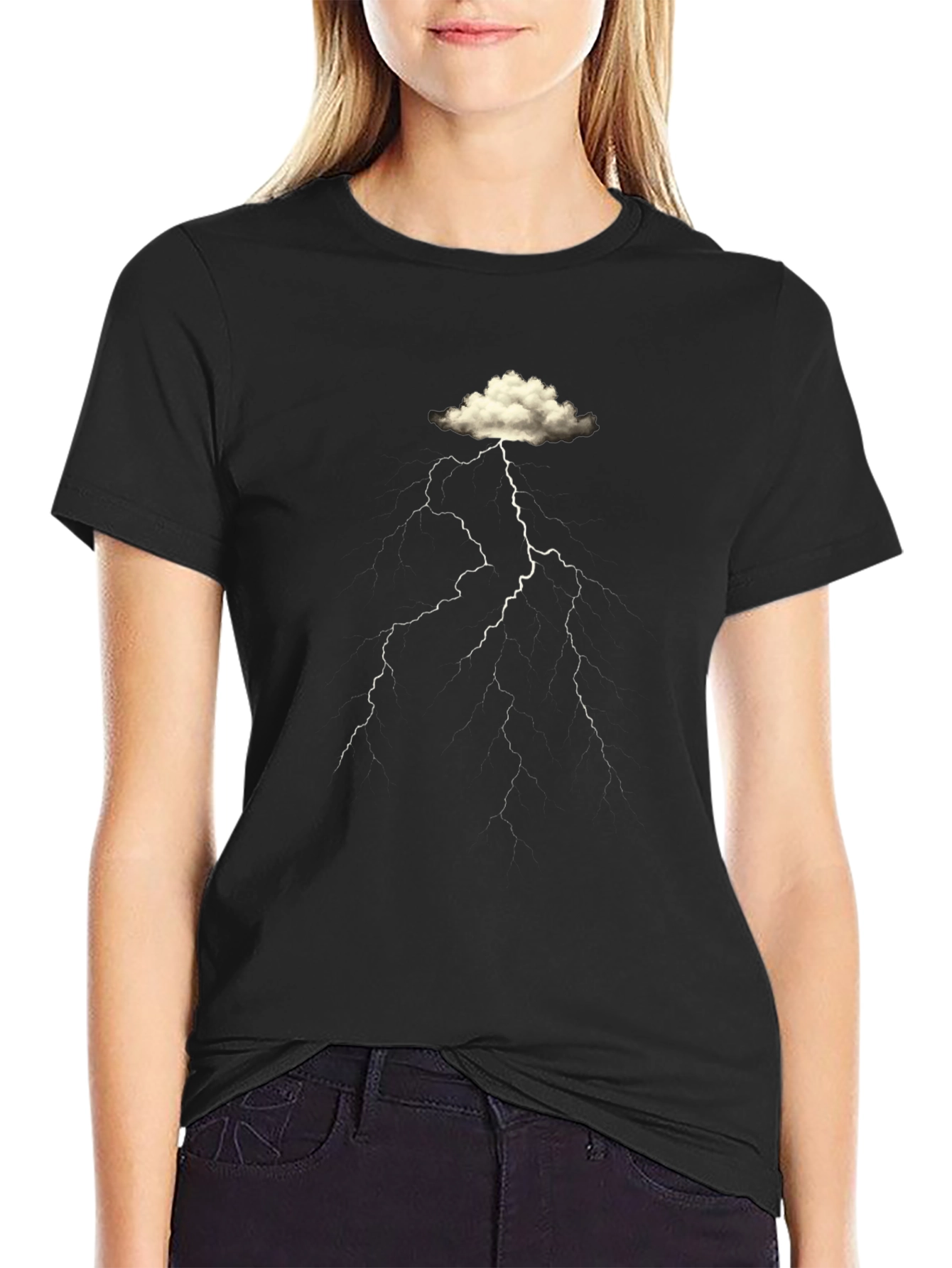 Black Cloud Lightning Graphic Black T-Shirt view 2