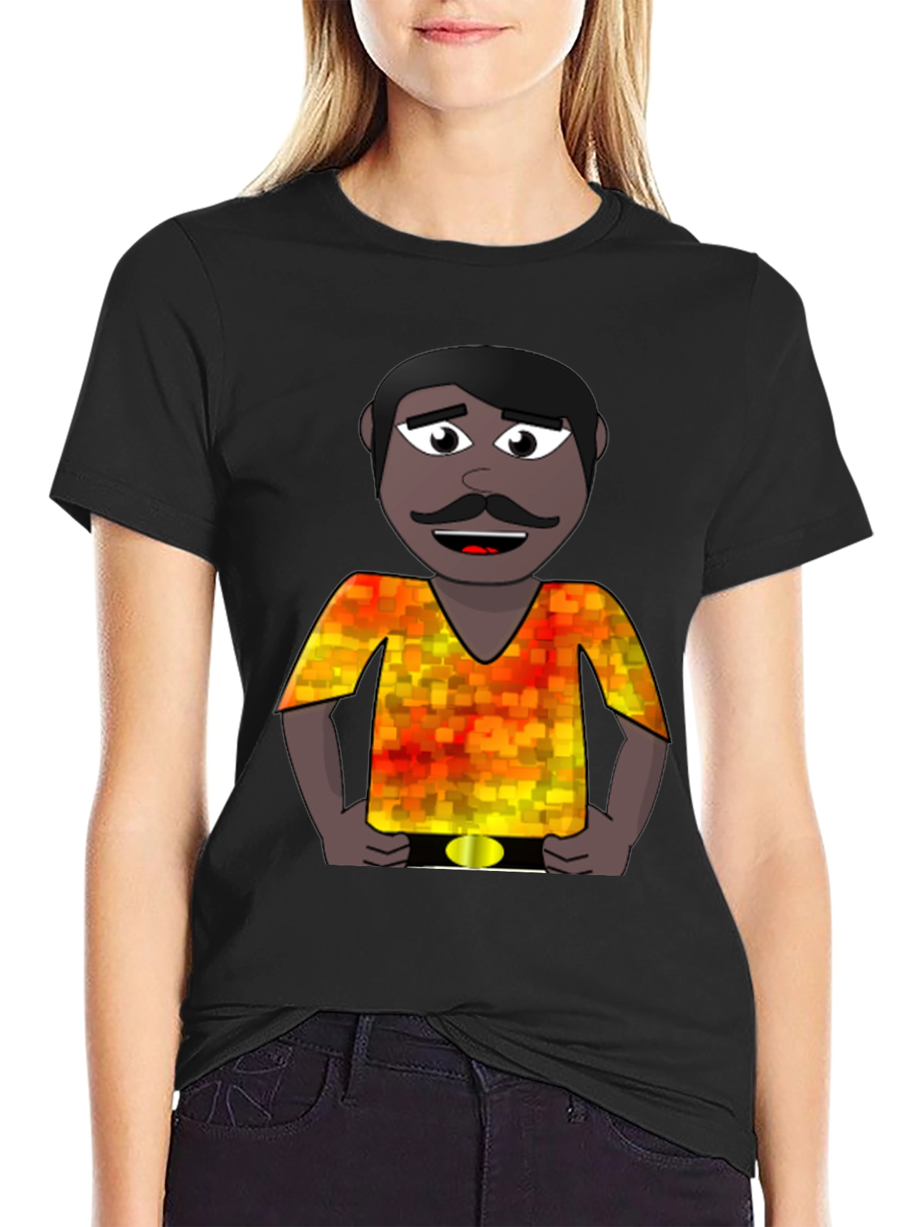 Black Cartoon Man Graphic Print T-Shirt view 2