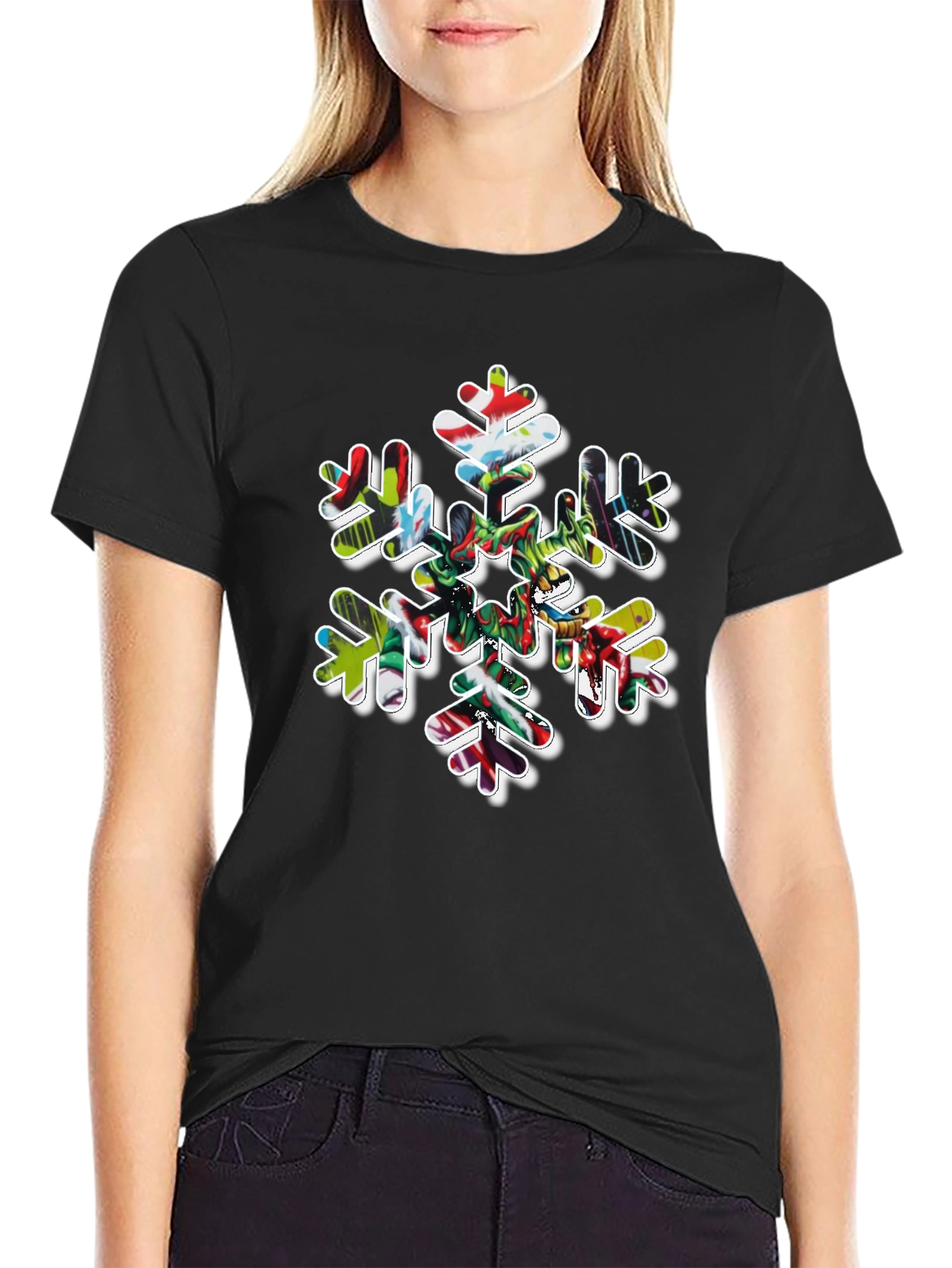Black Festive Snowflake Graphic Tee view 2