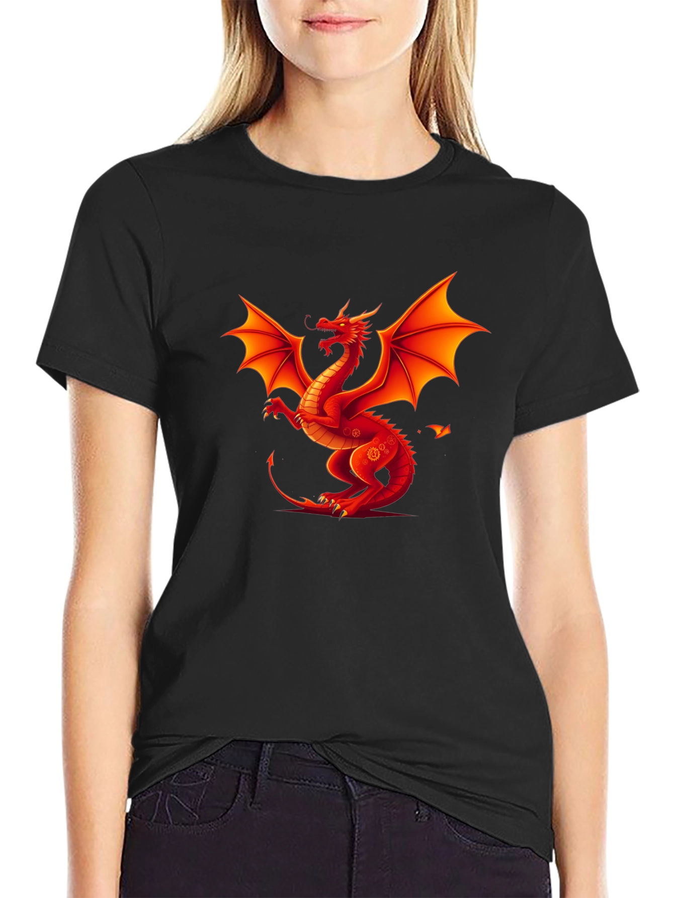 Black Fiery Dragon Graphic Tee - Black Cotton Shirt view 2