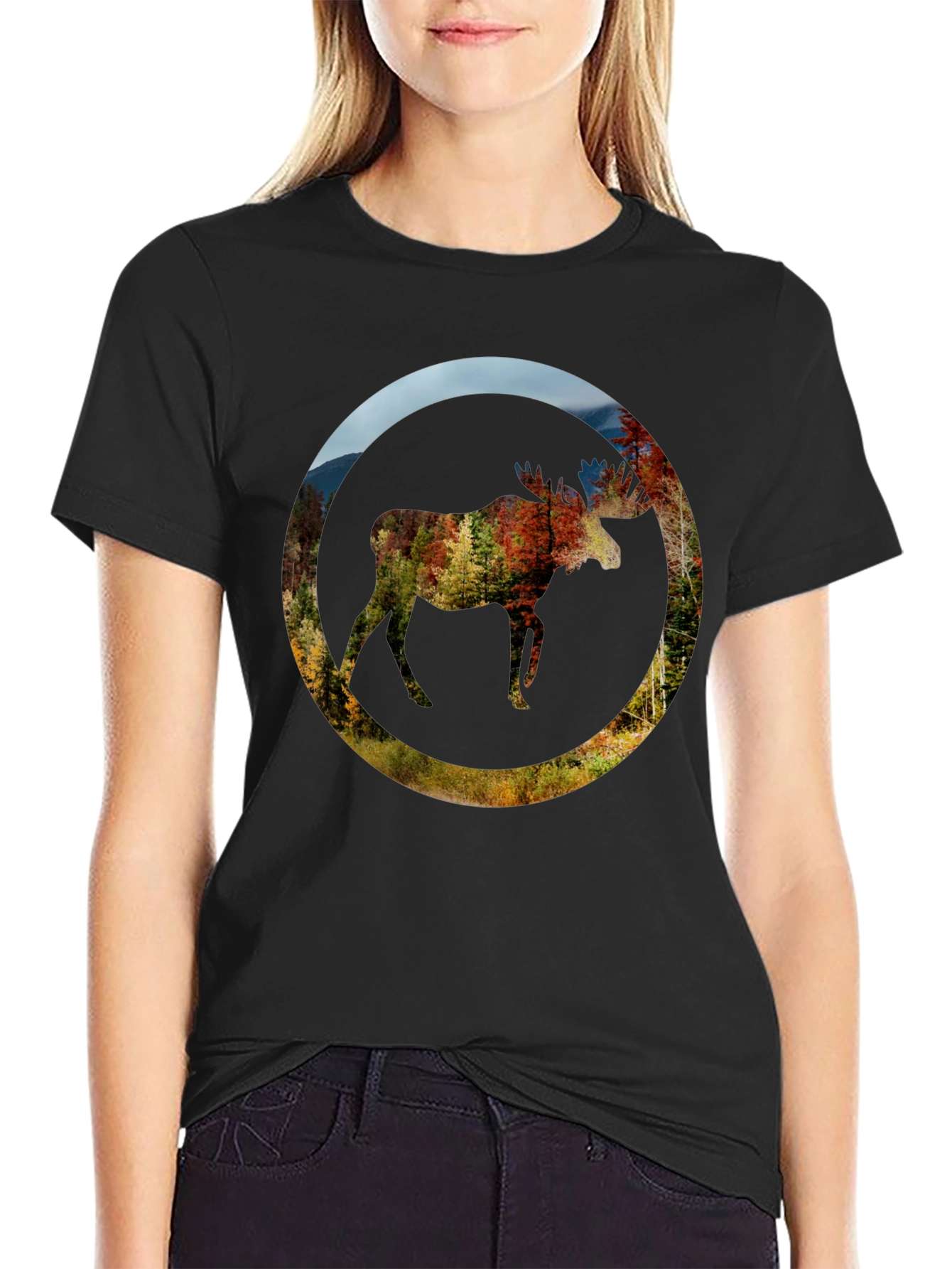 Black Nature Moose Graphic Black T-Shirt view 2