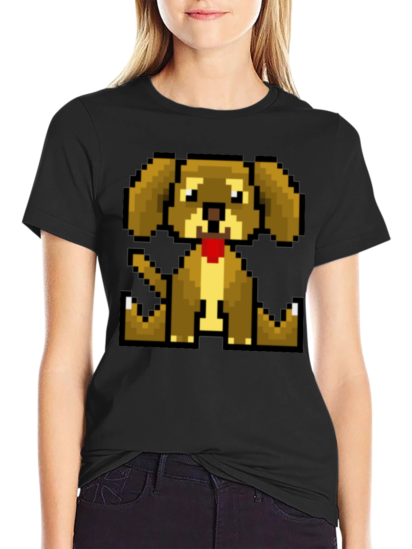 Black Pixelated Dog T-Shirt - Retro Gaming Style view 2