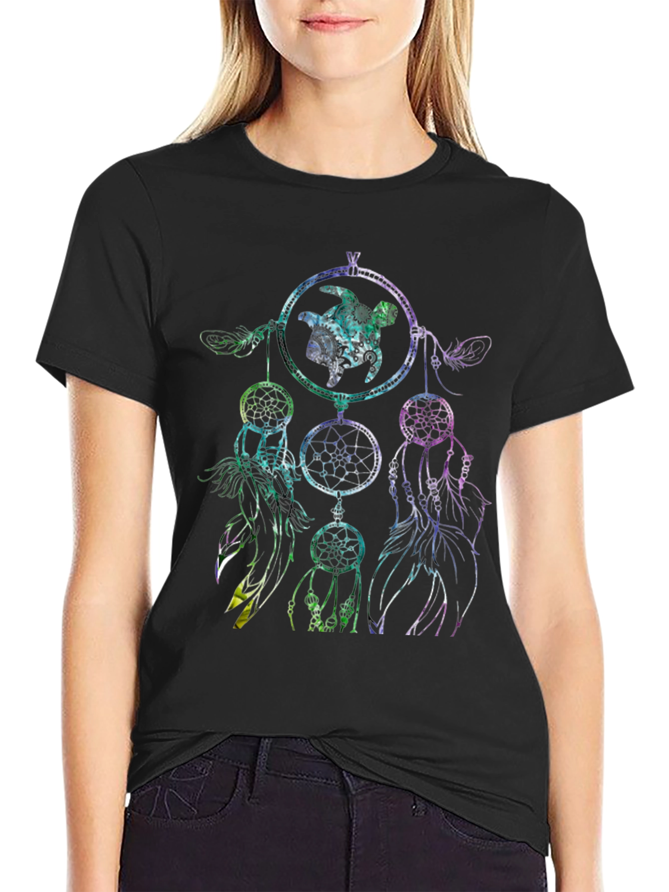 Black Dreamcatcher Turtle Graphic Tee - Black view 2