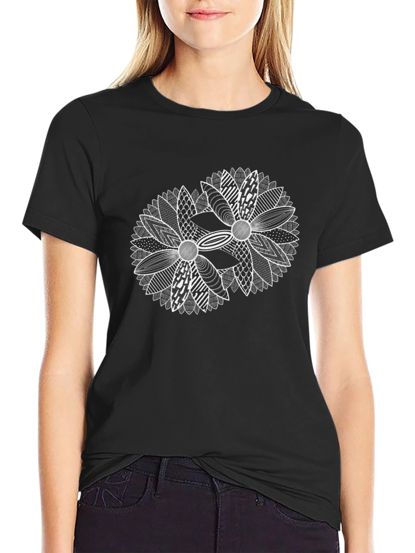 Black Modern Floral Graphic Tee - Black view 2