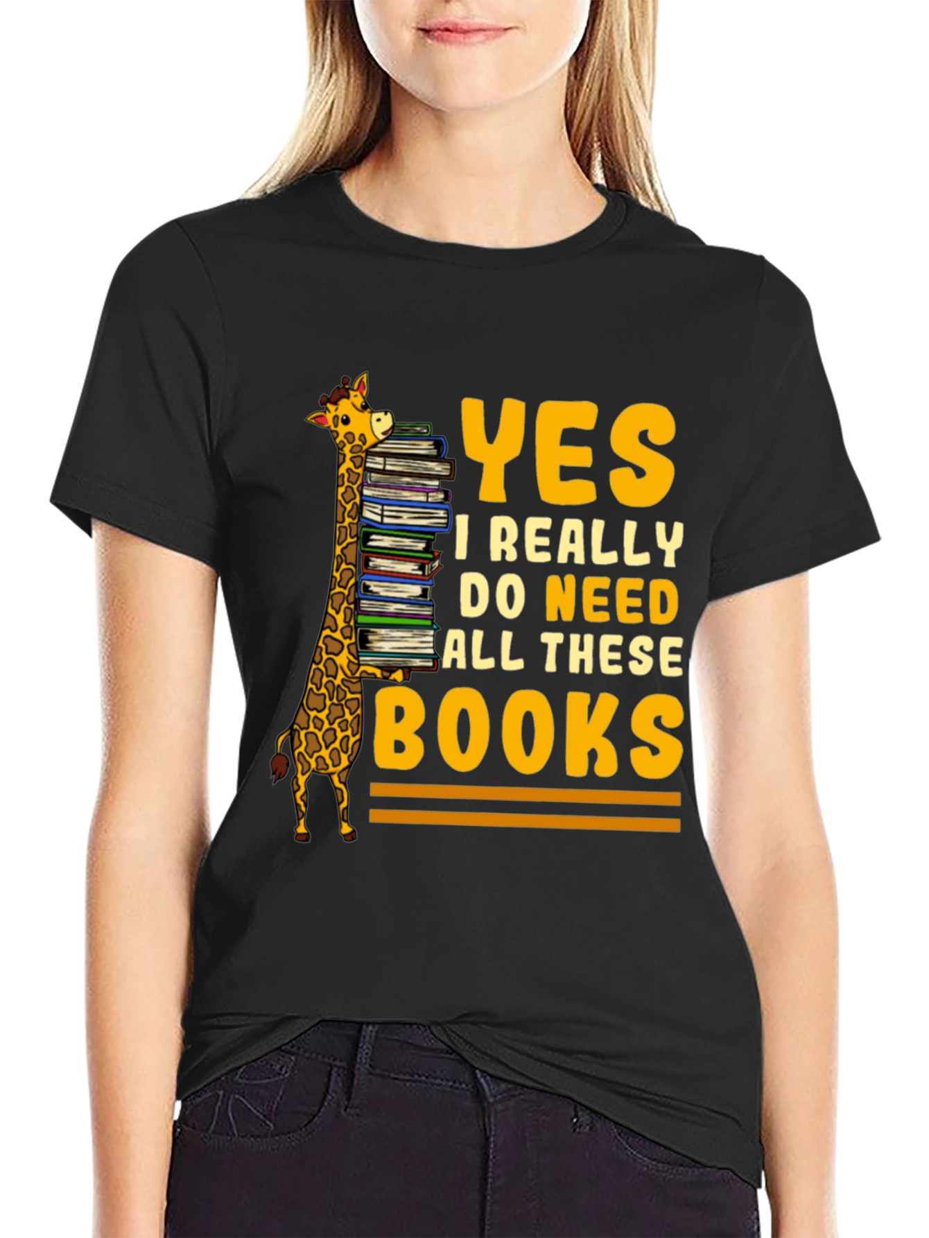Black Giraffe Book Lover T-Shirt - Yes I Need All These Books! view 2